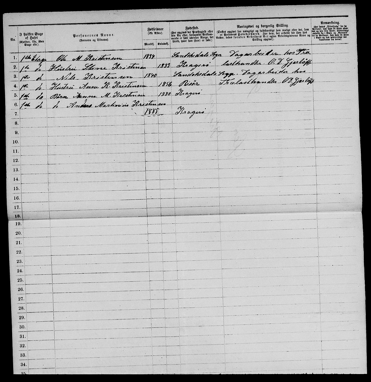 SAKO, 1885 census for 0801 Kragerø, 1885, p. 643