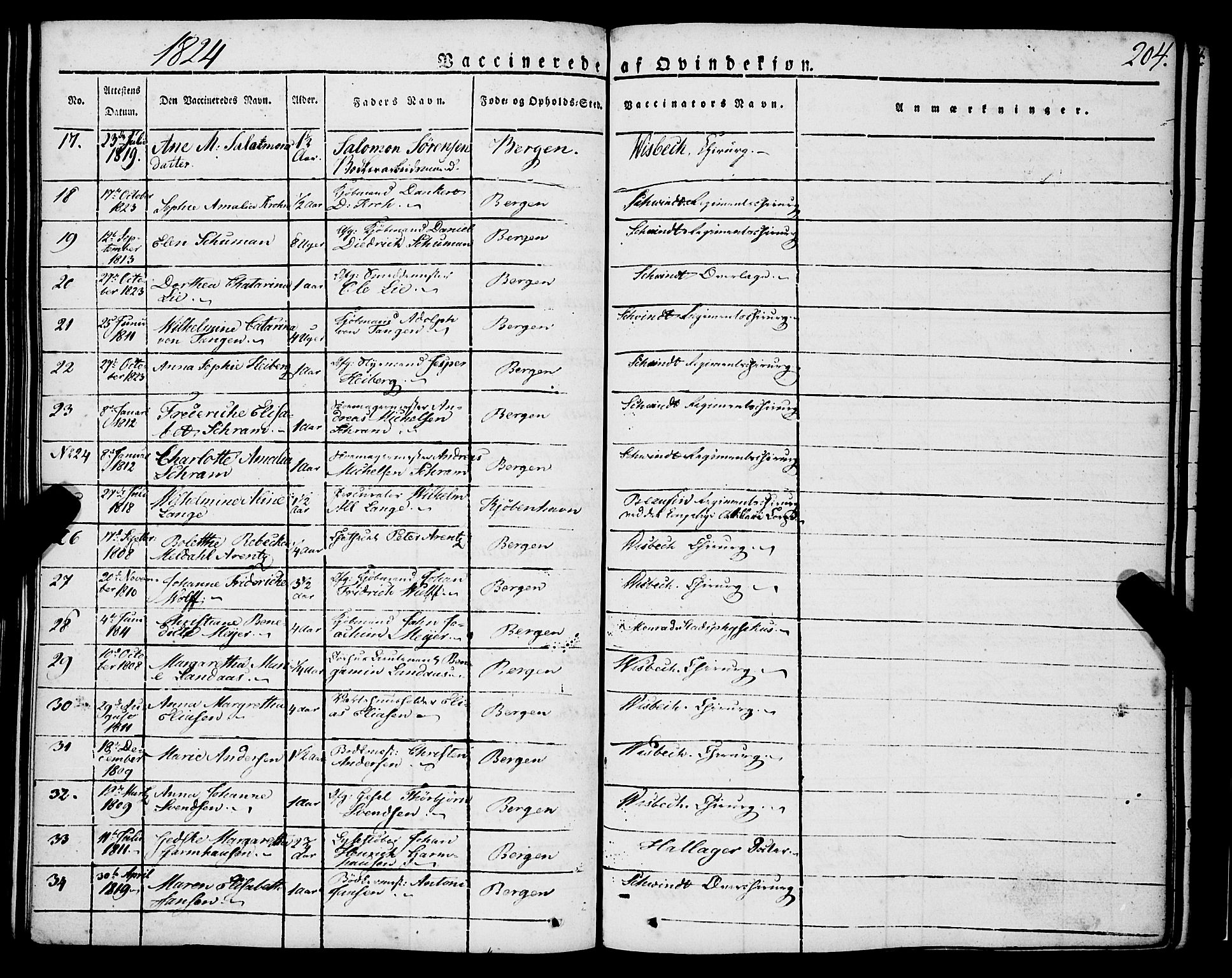 Korskirken sokneprestembete, SAB/A-76101/H/Haa/L0050: Parish register (official) no. F 1, 1821-1869, p. 204