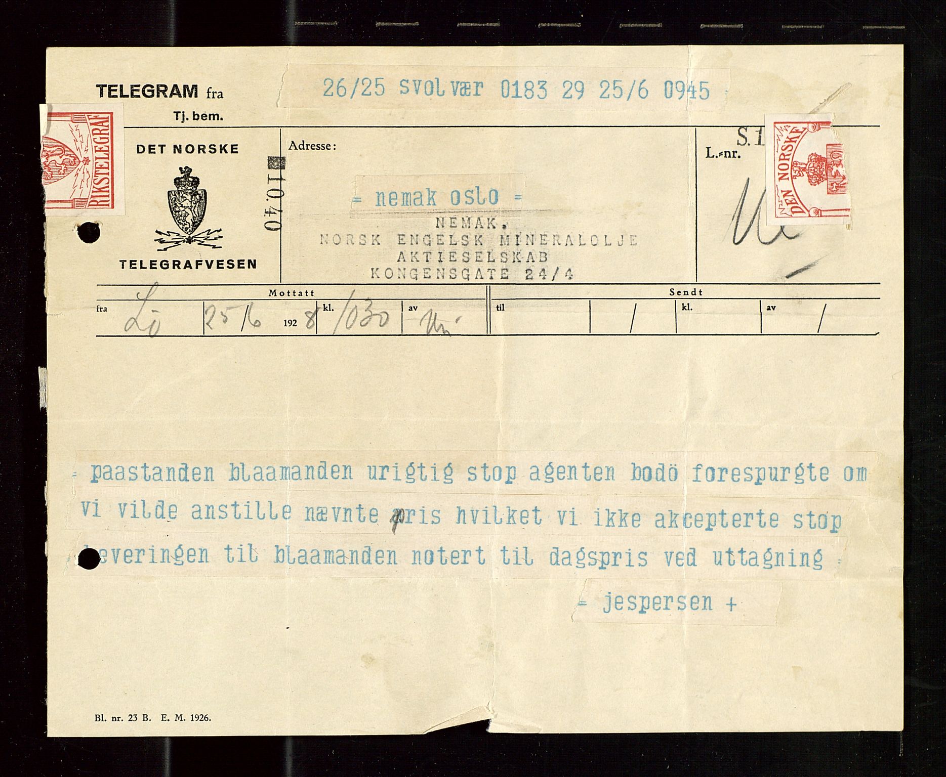 Pa 1521 - A/S Norske Shell, AV/SAST-A-101915/E/Ea/Eaa/L0023: Sjefskorrespondanse, 1928, p. 22