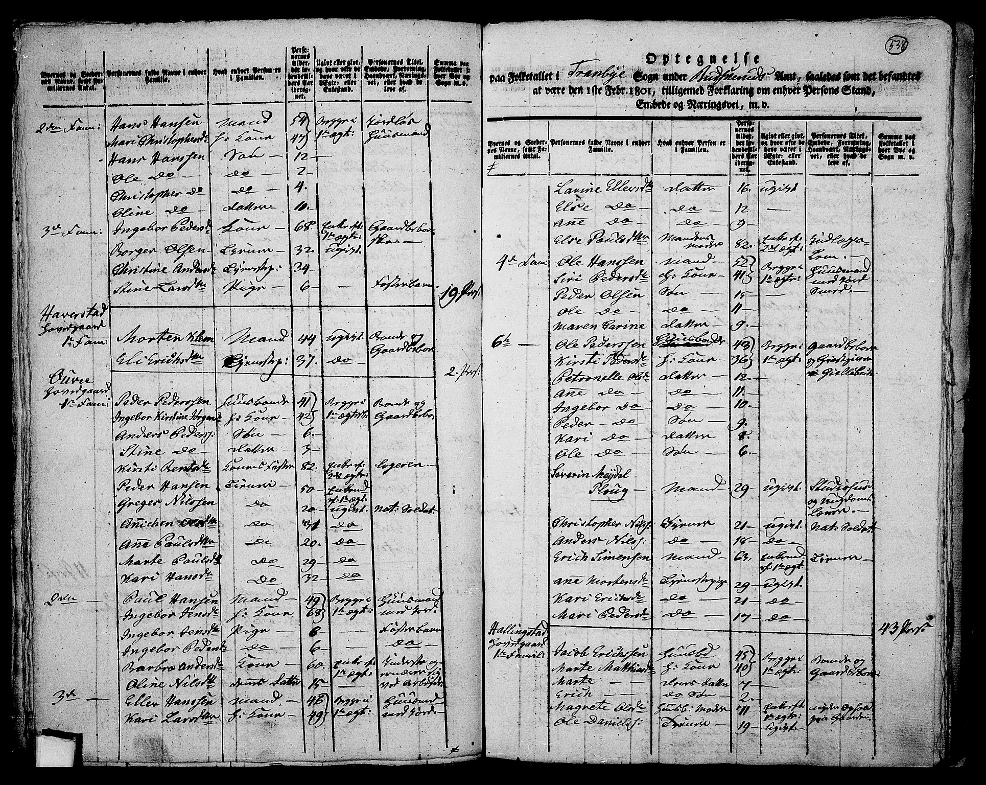 RA, 1801 census for 0626P Lier, 1801, p. 537b-538a