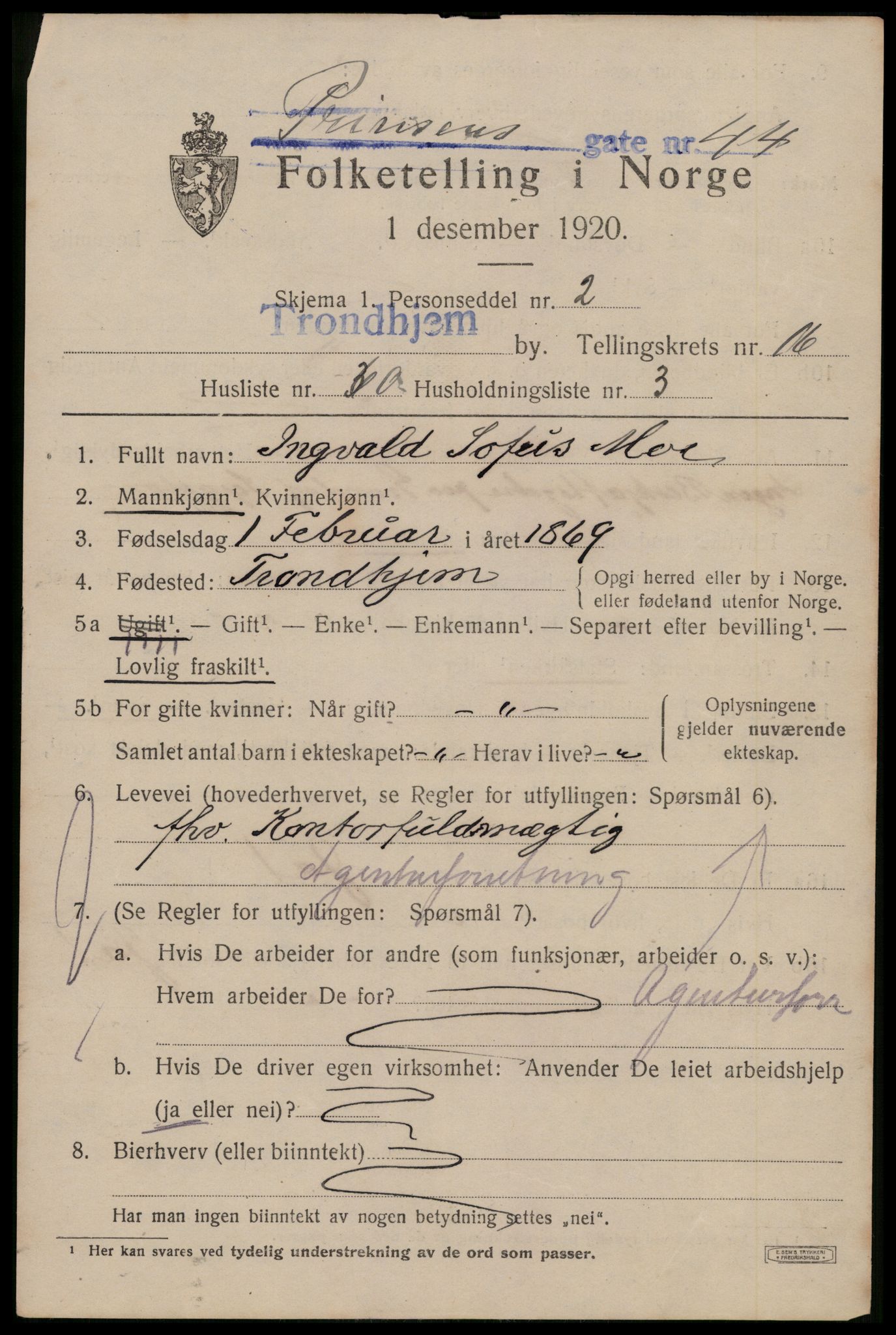 SAT, 1920 census for Trondheim, 1920, p. 55384