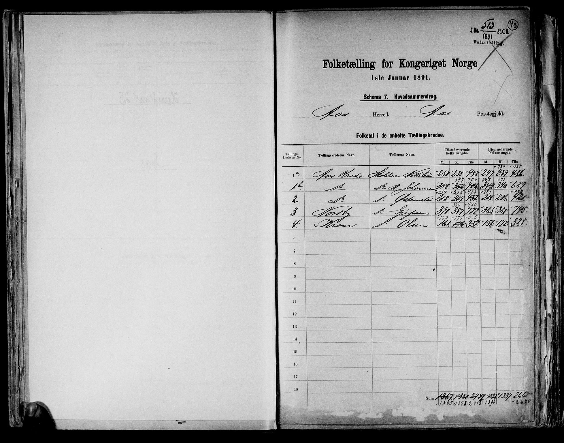 RA, 1891 census for 0214 Ås, 1891, p. 3