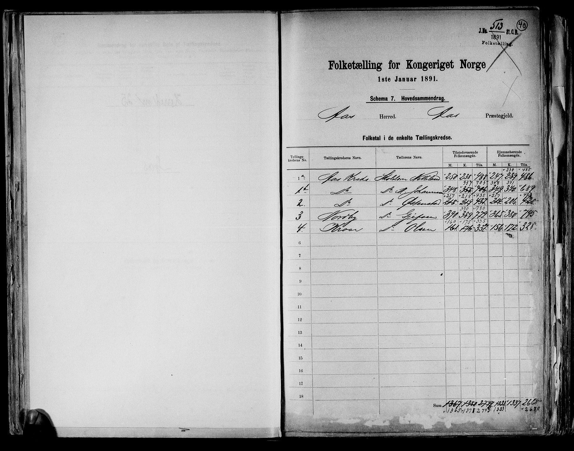 RA, 1891 census for 0214 Ås, 1891, p. 3