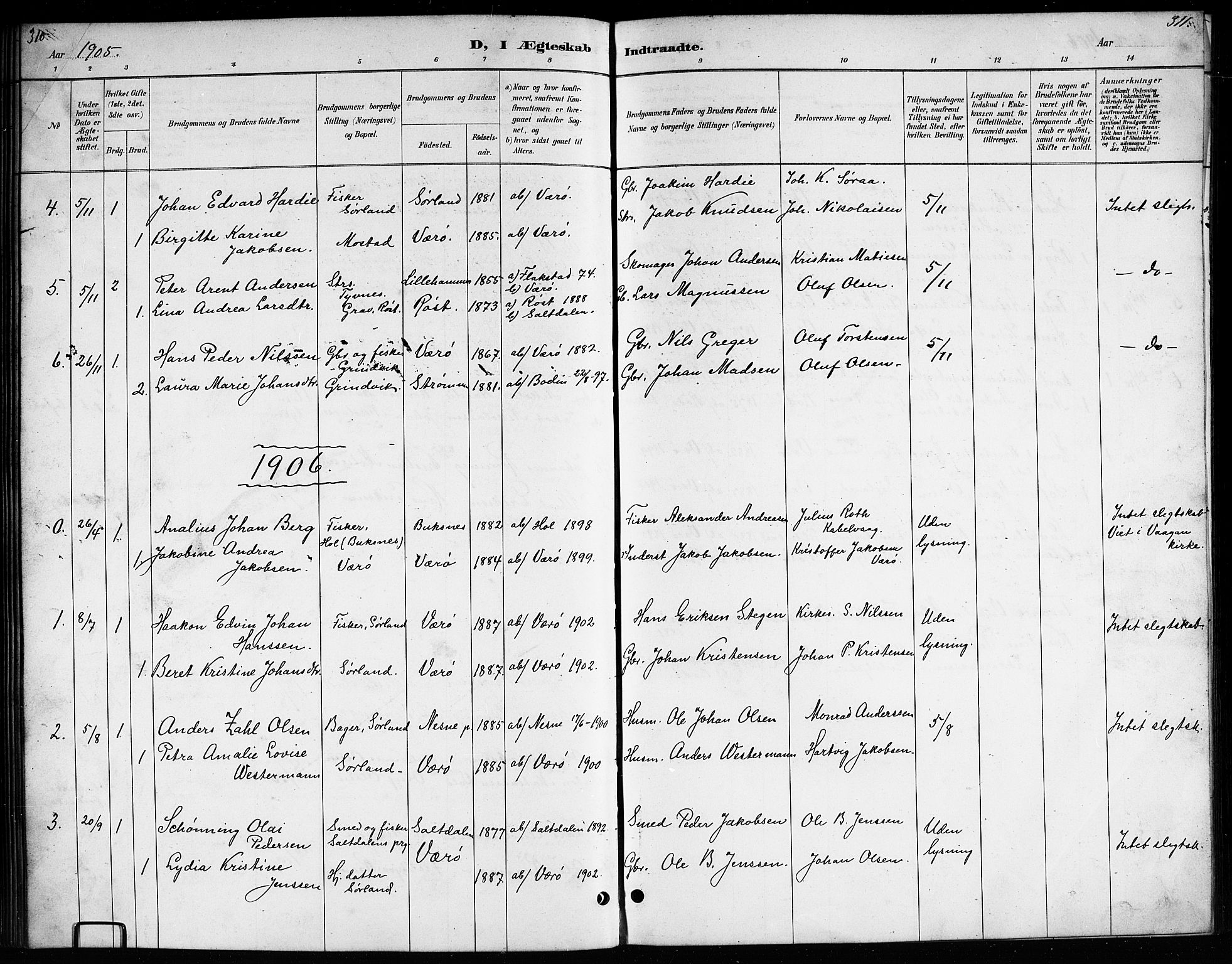 Ministerialprotokoller, klokkerbøker og fødselsregistre - Nordland, AV/SAT-A-1459/807/L0123: Parish register (copy) no. 807C01, 1884-1910, p. 310-311