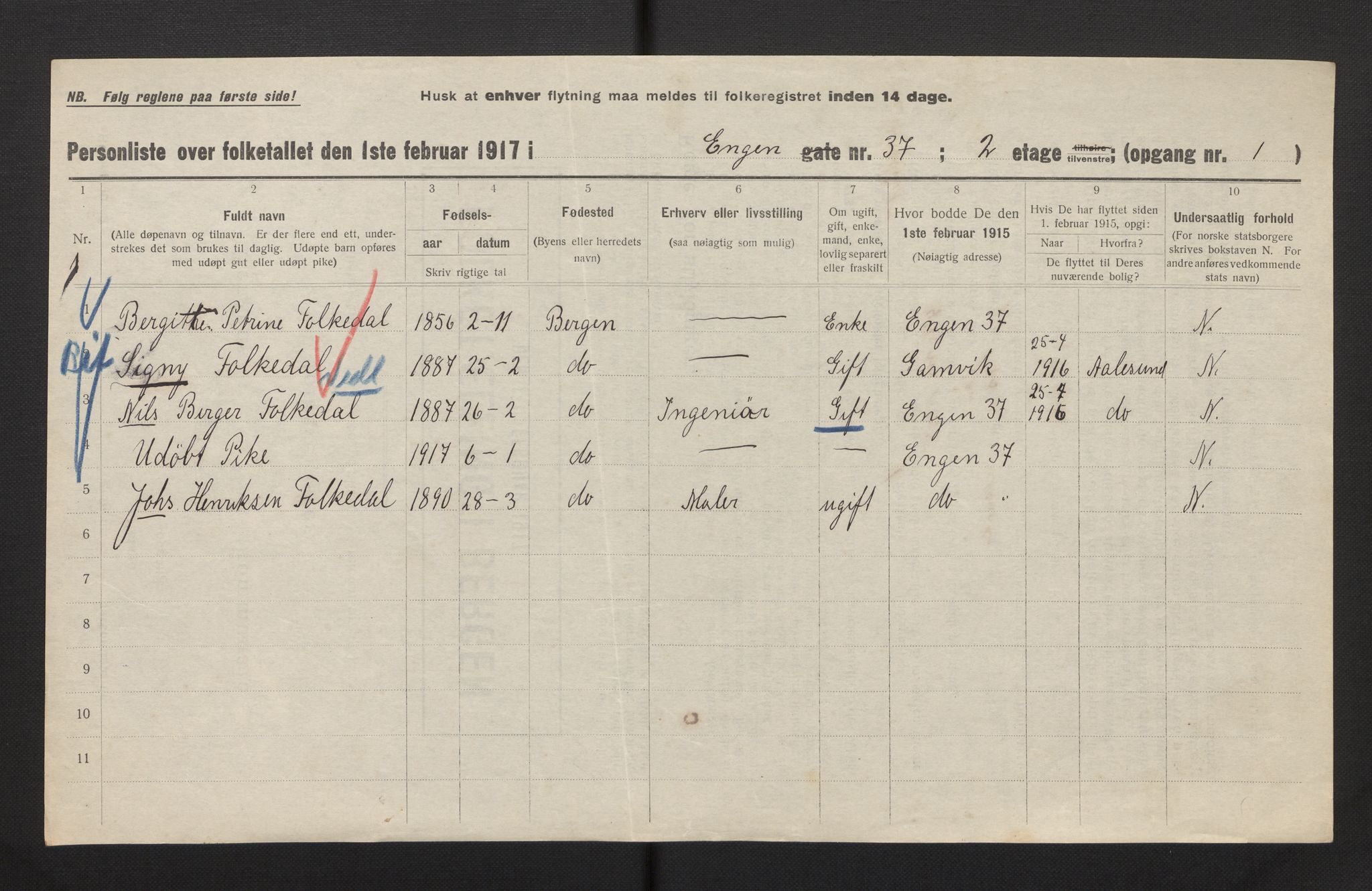 SAB, Municipal Census 1917 for Bergen, 1917, p. 6793