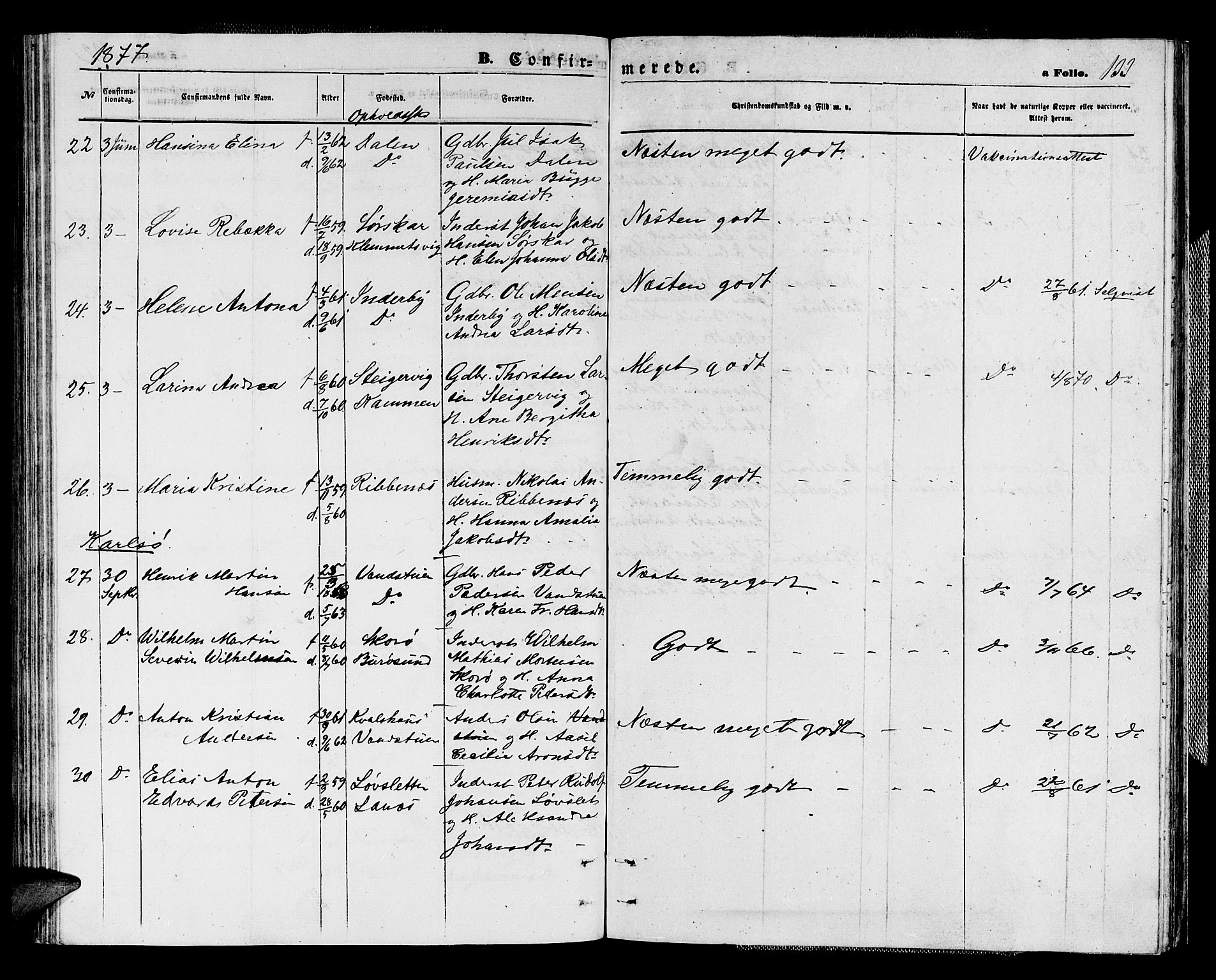 Karlsøy sokneprestembete, AV/SATØ-S-1299/H/Ha/Hab/L0003klokker: Parish register (copy) no. 3, 1862-1877, p. 133