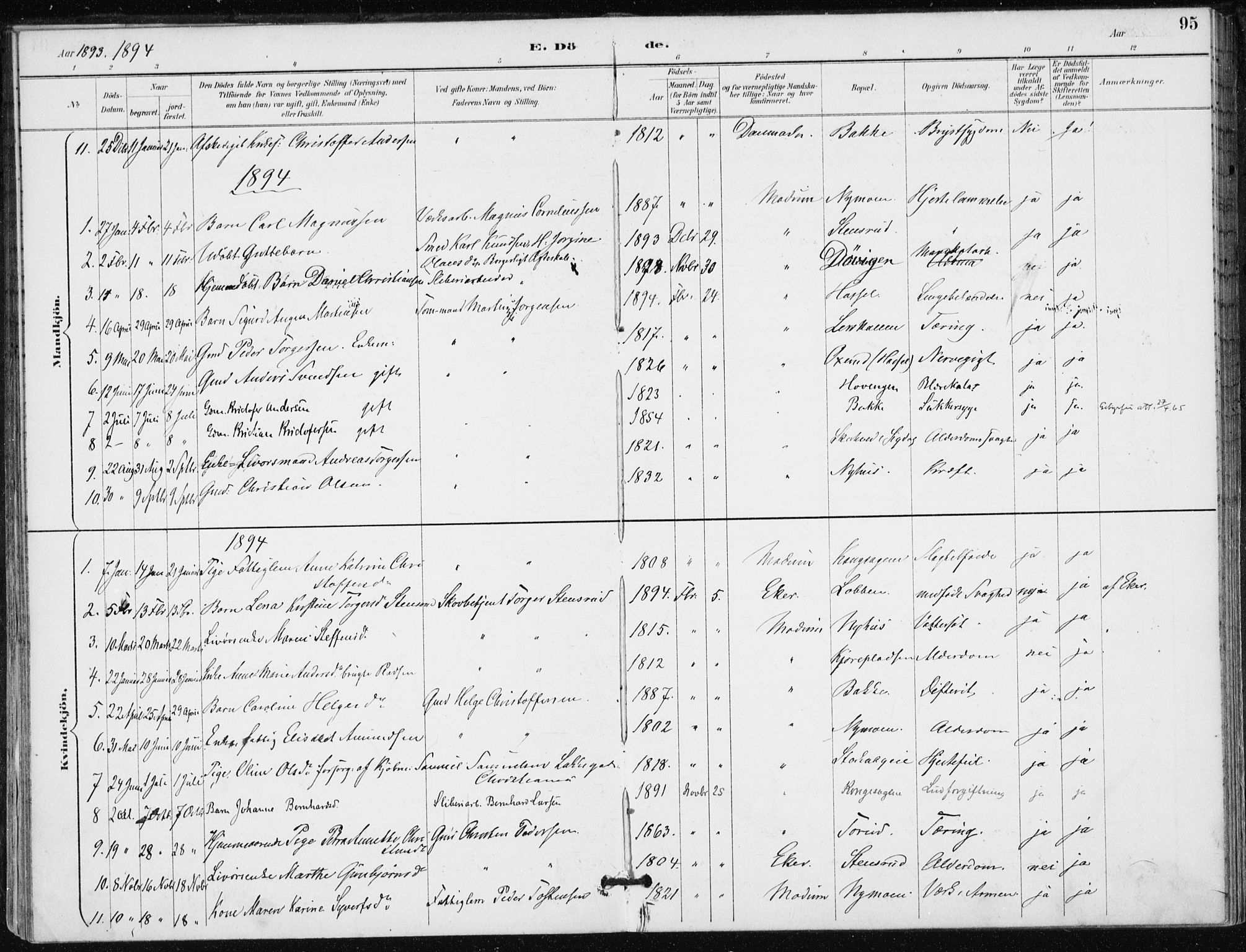 Modum kirkebøker, SAKO/A-234/F/Fa/L0016: Parish register (official) no. 16, 1890-1899, p. 95