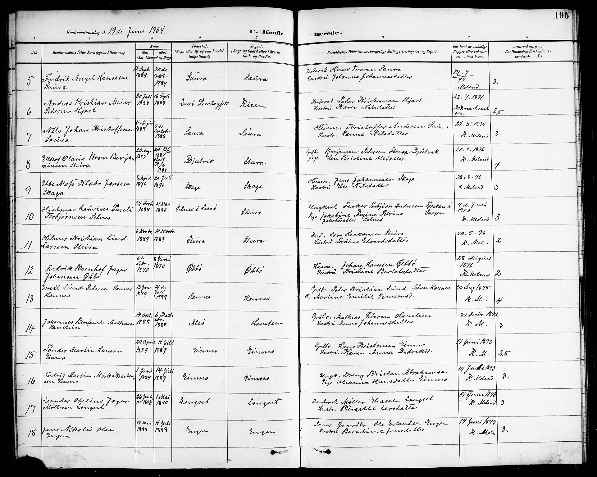 Ministerialprotokoller, klokkerbøker og fødselsregistre - Nordland, AV/SAT-A-1459/838/L0559: Parish register (copy) no. 838C06, 1893-1910, p. 195