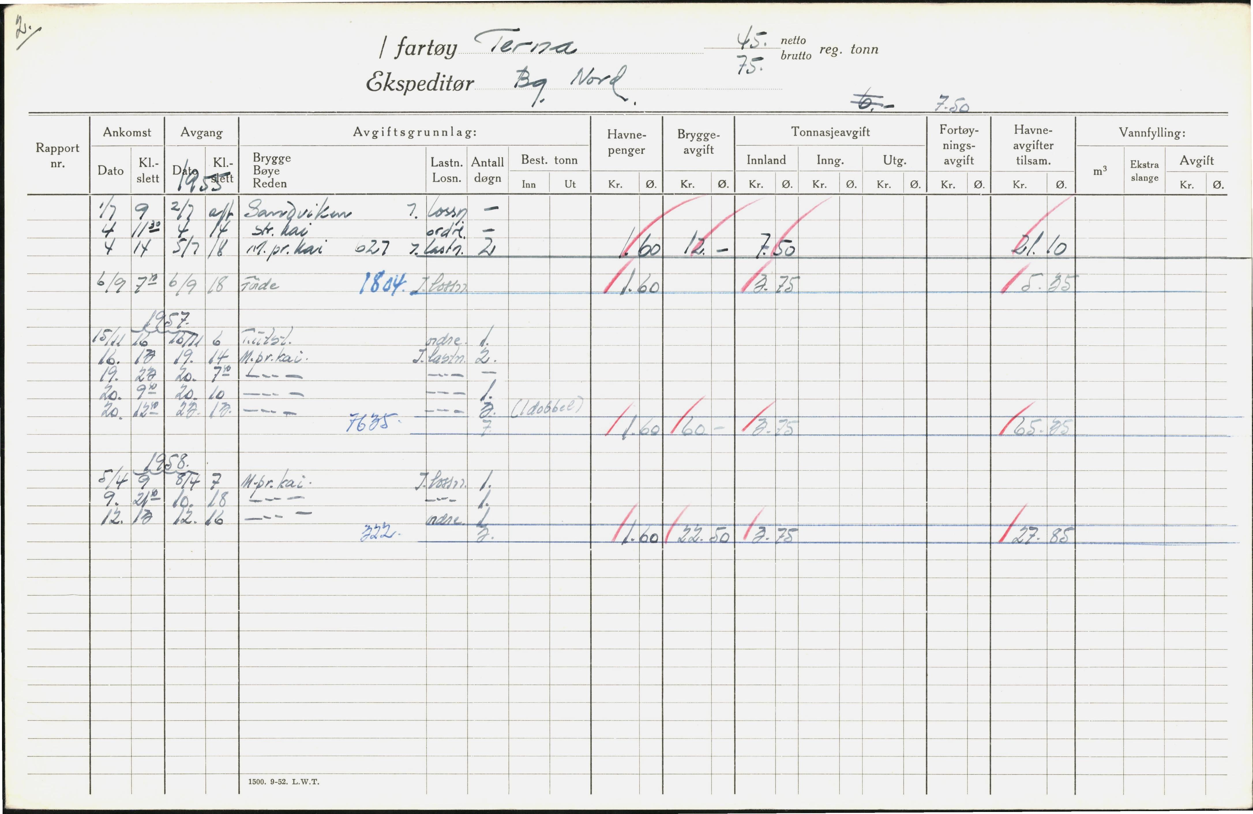 Bergen kommune. Havnekontor/havnefogd, BBA/A-0742/H/Ha/Hac/L0057: Skipsregister Tern-Toftøy, 1941-1975