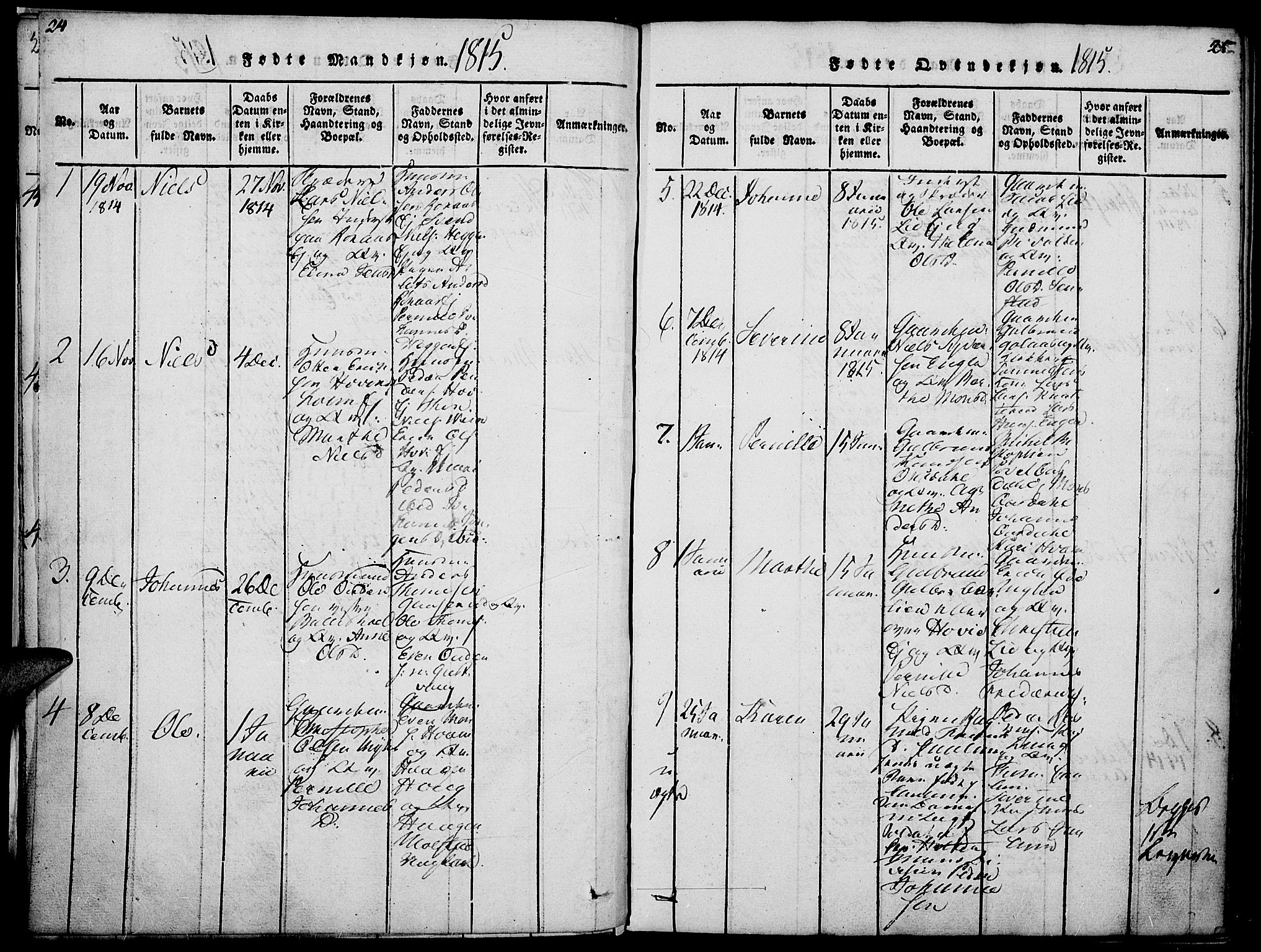 Nes prestekontor, Hedmark, SAH/PREST-020/K/Ka/L0002: Parish register (official) no. 2, 1813-1827, p. 24-25