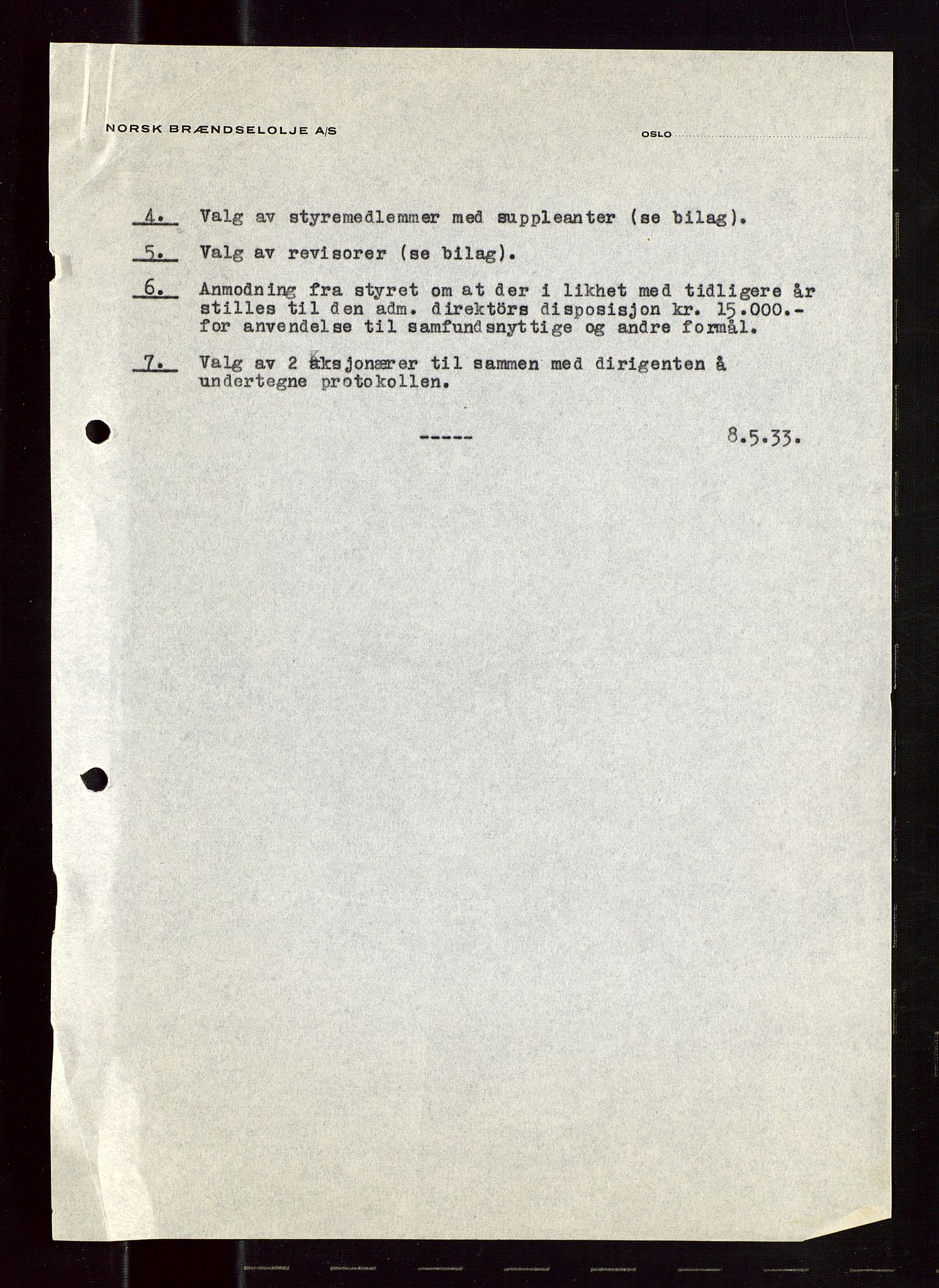 PA 1544 - Norsk Brændselolje A/S, SAST/A-101965/1/A/Aa/L0002/0002: Generalforsamling  / Generalforsamling 1933, 1934, 1933-1934, p. 6