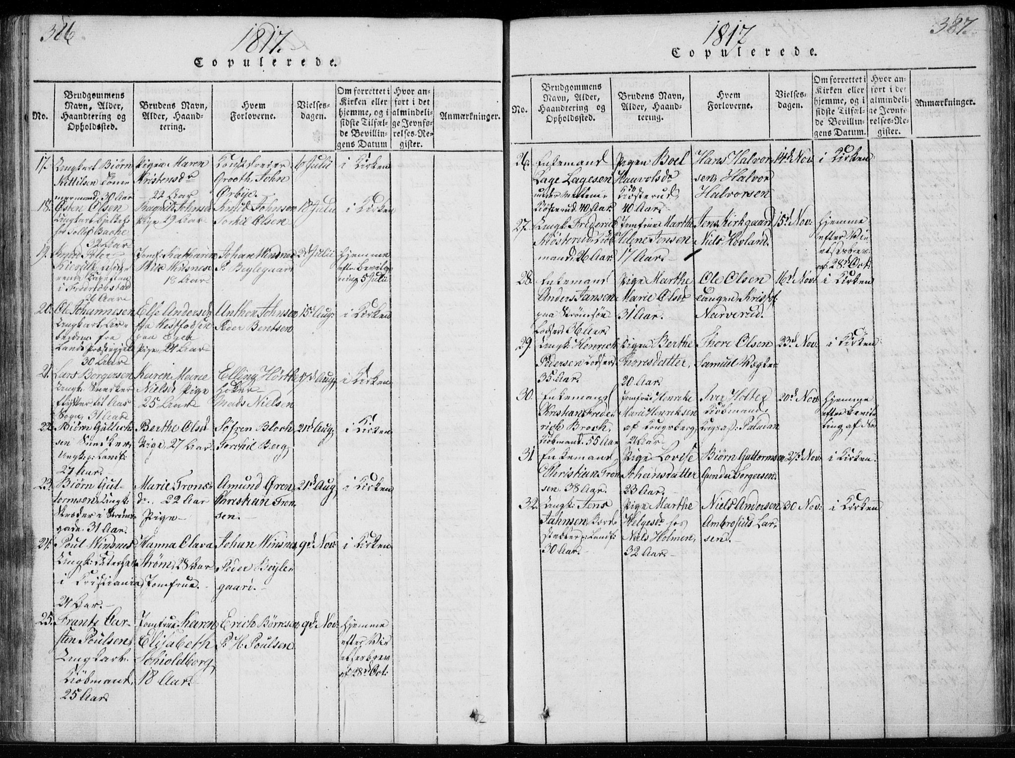 Bragernes kirkebøker, AV/SAKO-A-6/F/Fa/L0007: Parish register (official) no. I 7, 1815-1829, p. 386-387