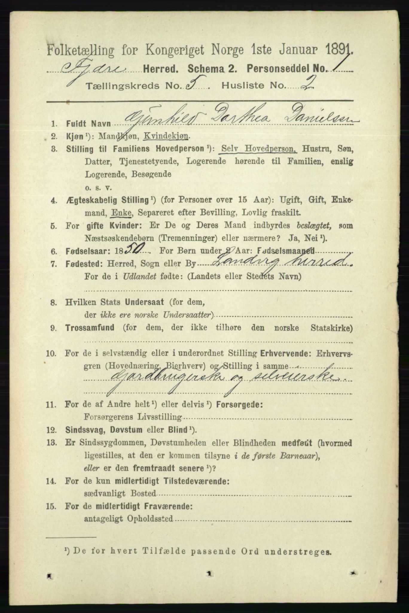 RA, 1891 census for 0923 Fjære, 1891, p. 2431