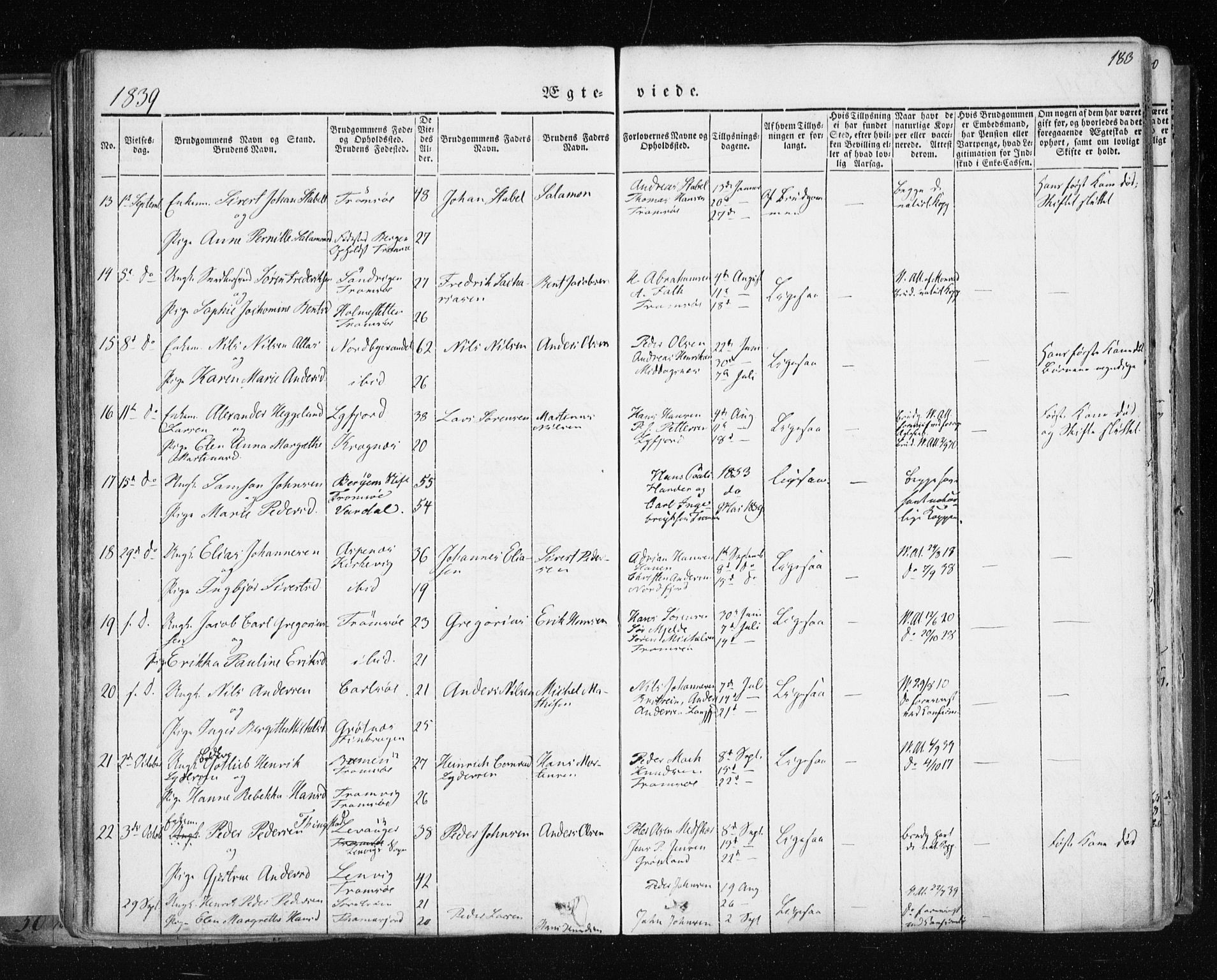 Tromsø sokneprestkontor/stiftsprosti/domprosti, SATØ/S-1343/G/Ga/L0009kirke: Parish register (official) no. 9, 1837-1847, p. 183