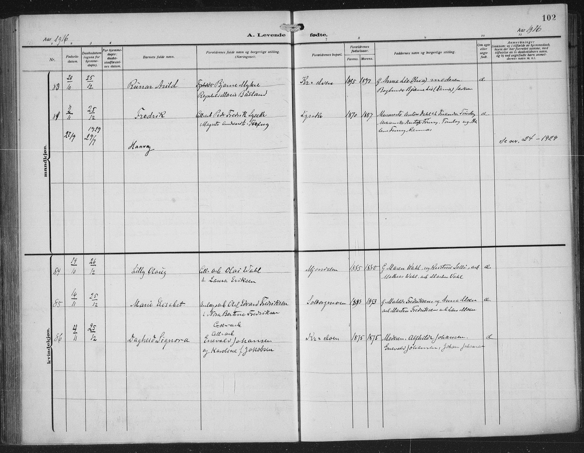 Nedre Eiker kirkebøker, AV/SAKO-A-612/F/Fa/L0007: Parish register (official) no. 7, 1912-1918, p. 102