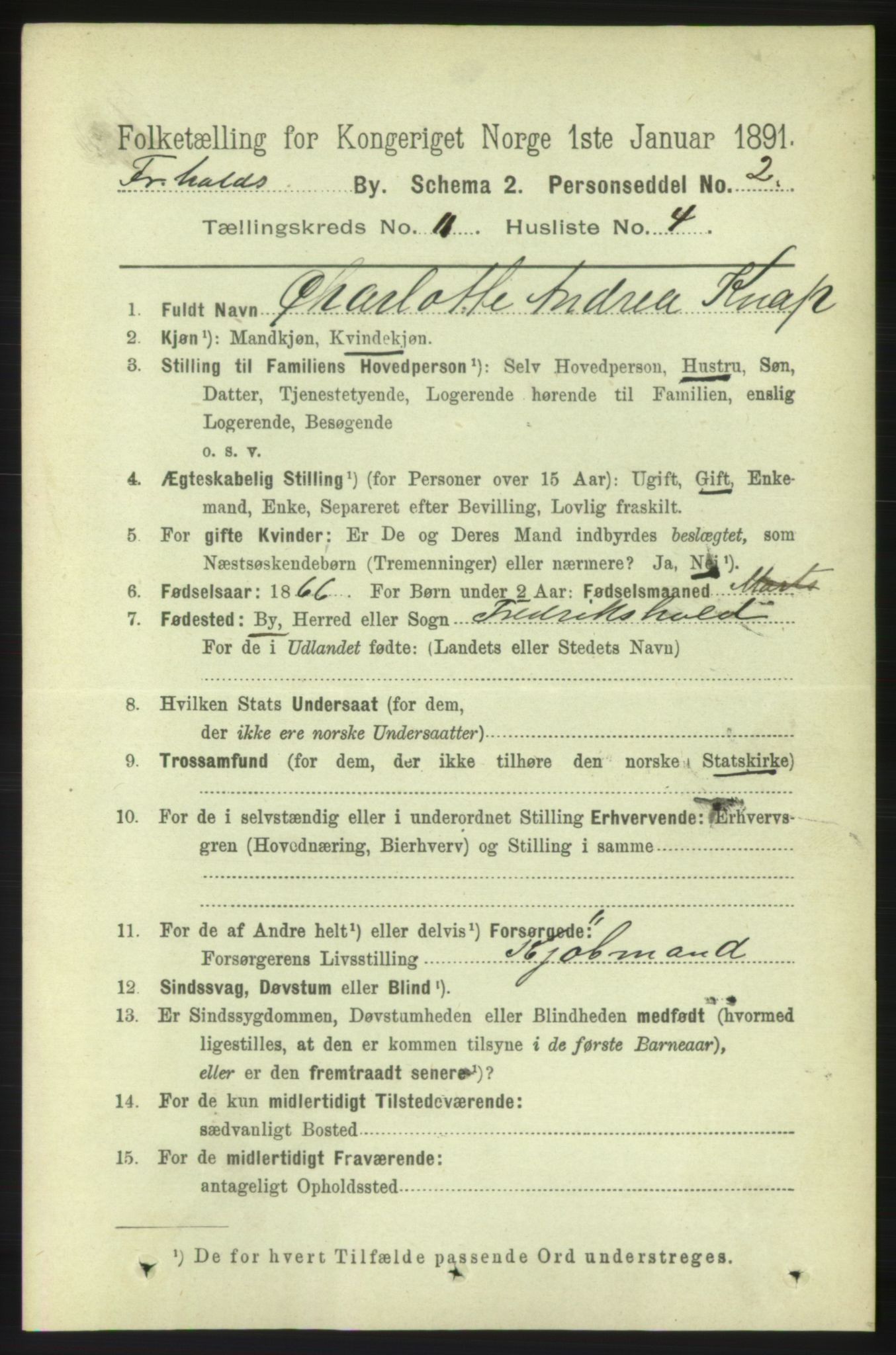 RA, 1891 census for 0101 Fredrikshald, 1891, p. 7653