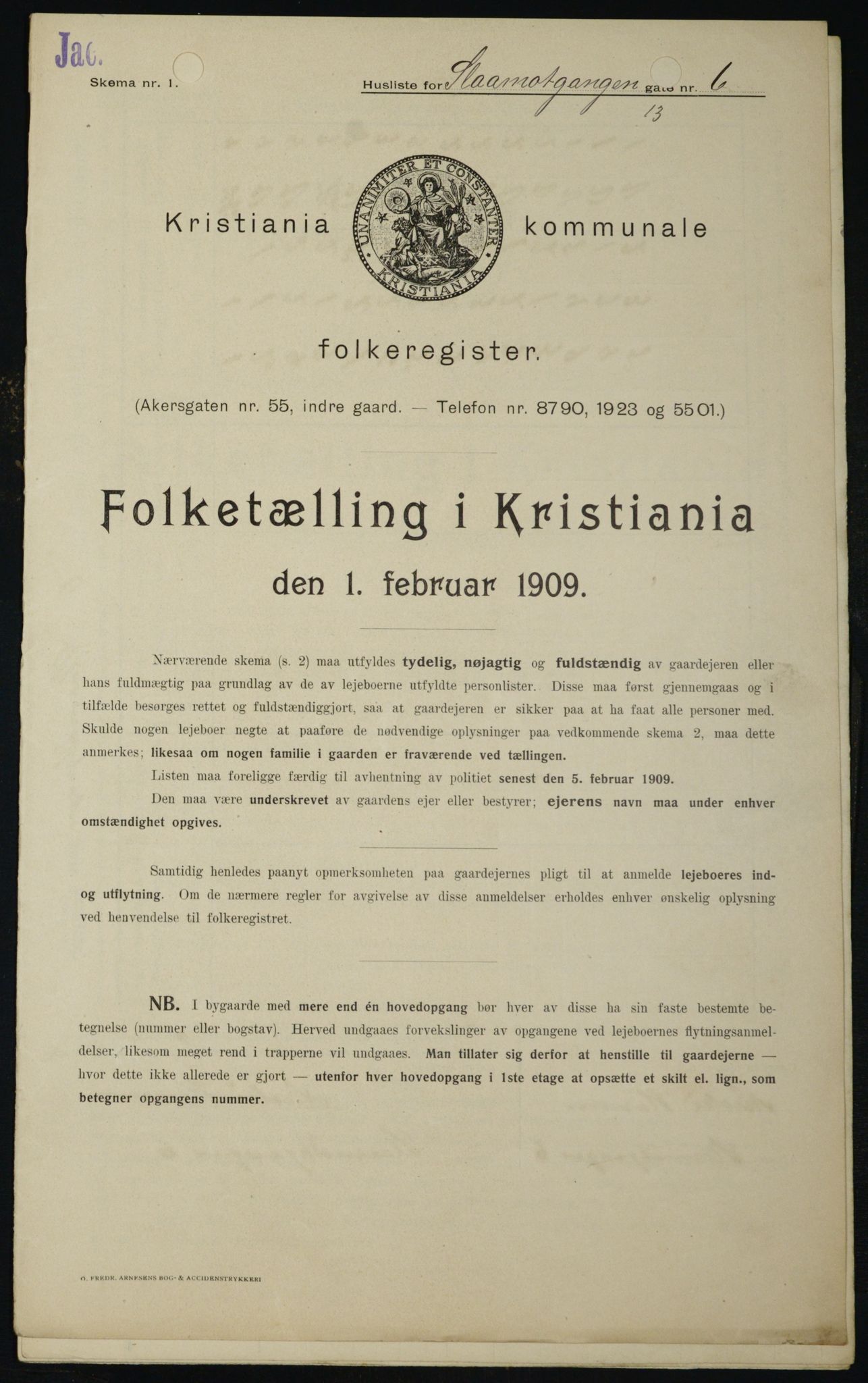 OBA, Municipal Census 1909 for Kristiania, 1909, p. 87915