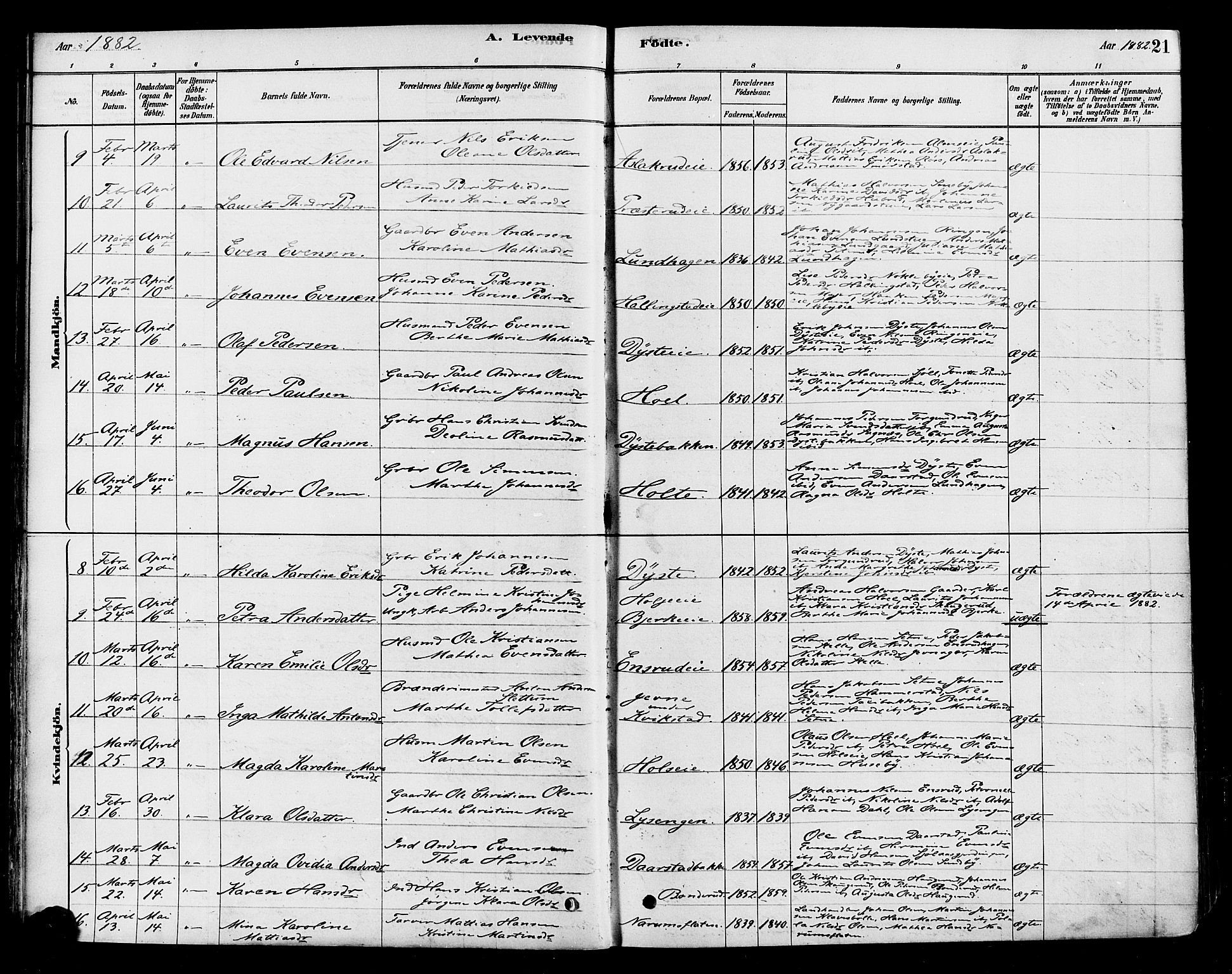 Vestre Toten prestekontor, AV/SAH-PREST-108/H/Ha/Haa/L0010: Parish register (official) no. 10, 1878-1894, p. 21