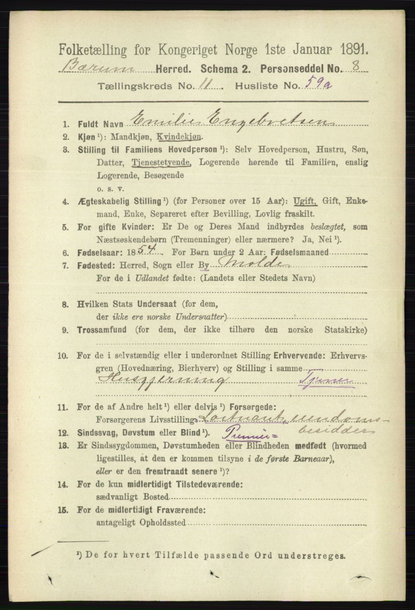 RA, 1891 census for 0219 Bærum, 1891, p. 7969