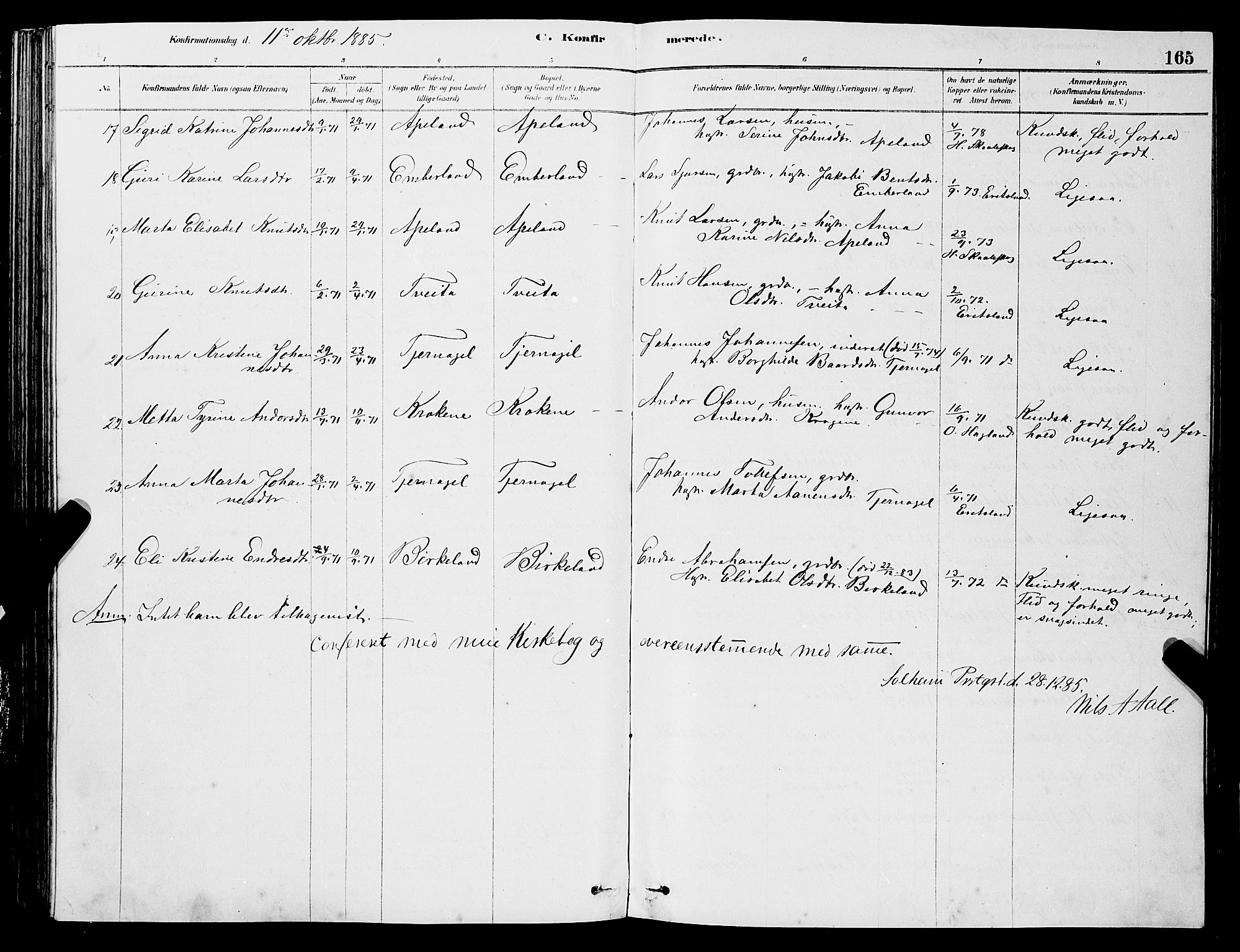 Sveio Sokneprestembete, AV/SAB-A-78501/H/Hab: Parish register (copy) no. A 3, 1878-1896, p. 165