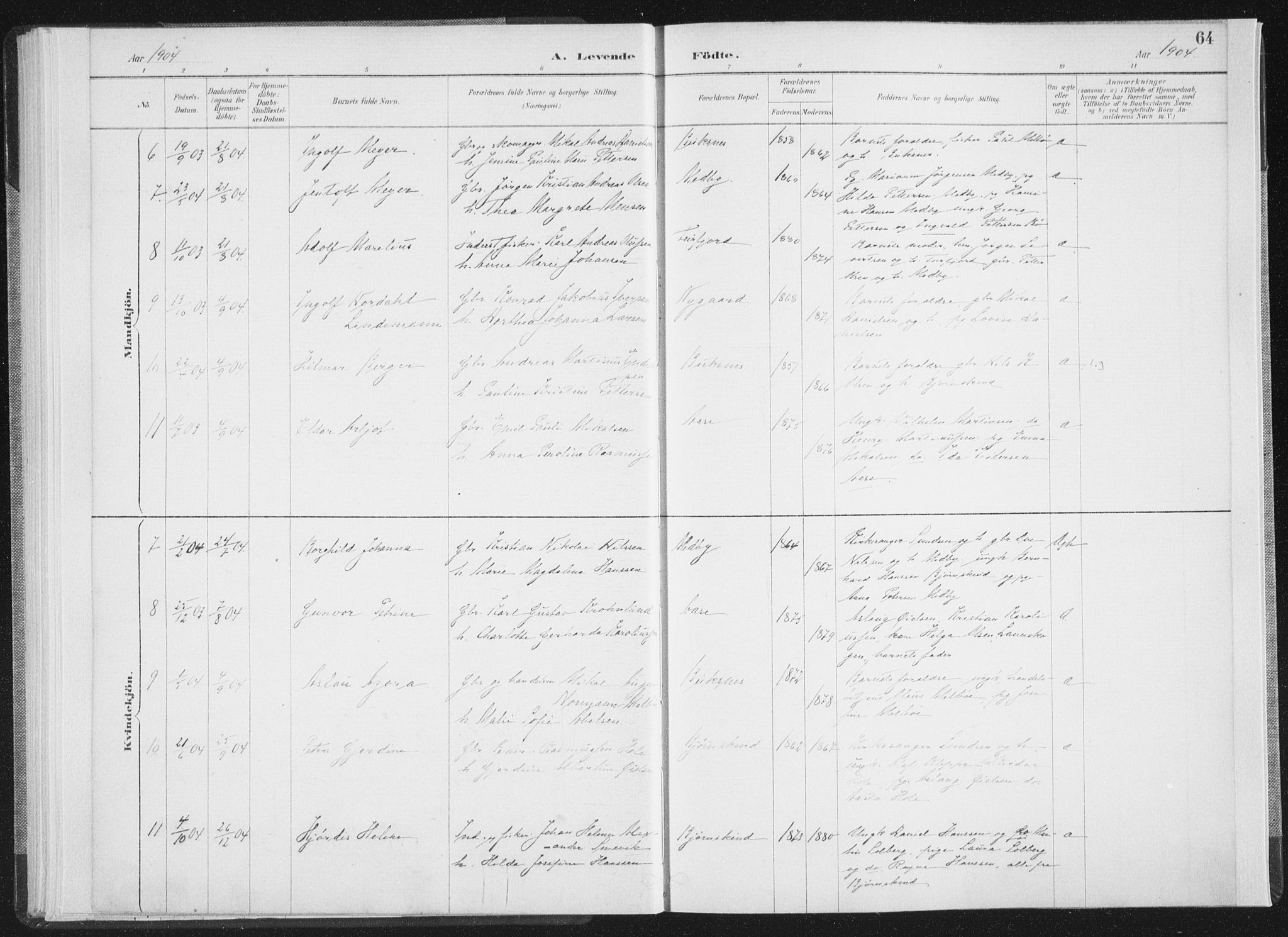 Ministerialprotokoller, klokkerbøker og fødselsregistre - Nordland, AV/SAT-A-1459/898/L1422: Parish register (official) no. 898A02, 1887-1908, p. 64