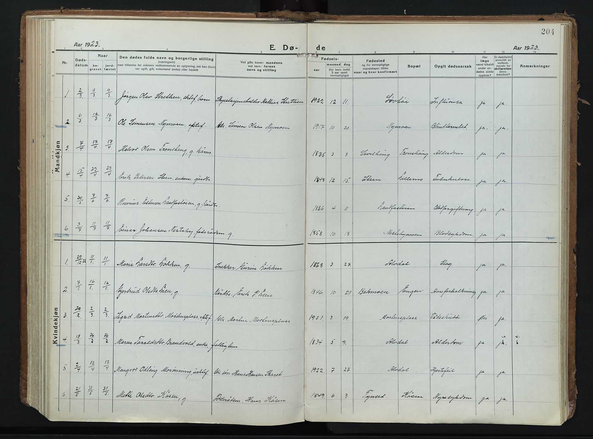 Alvdal prestekontor, SAH/PREST-060/H/Ha/Haa/L0006: Parish register (official) no. 6, 1920-1937, p. 204