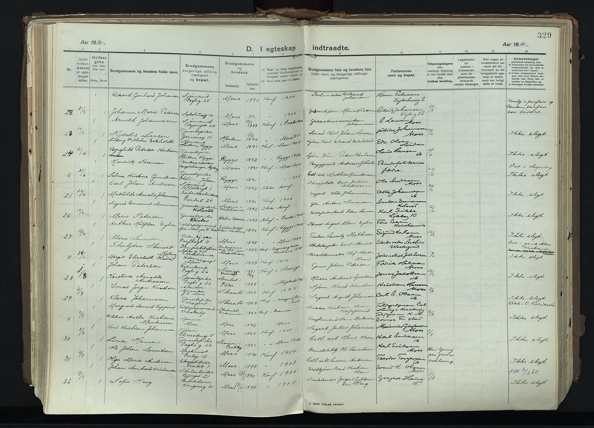 Moss prestekontor Kirkebøker, AV/SAO-A-2003/F/Fb/L0005: Parish register (official) no. II 5, 1913-1923, p. 329