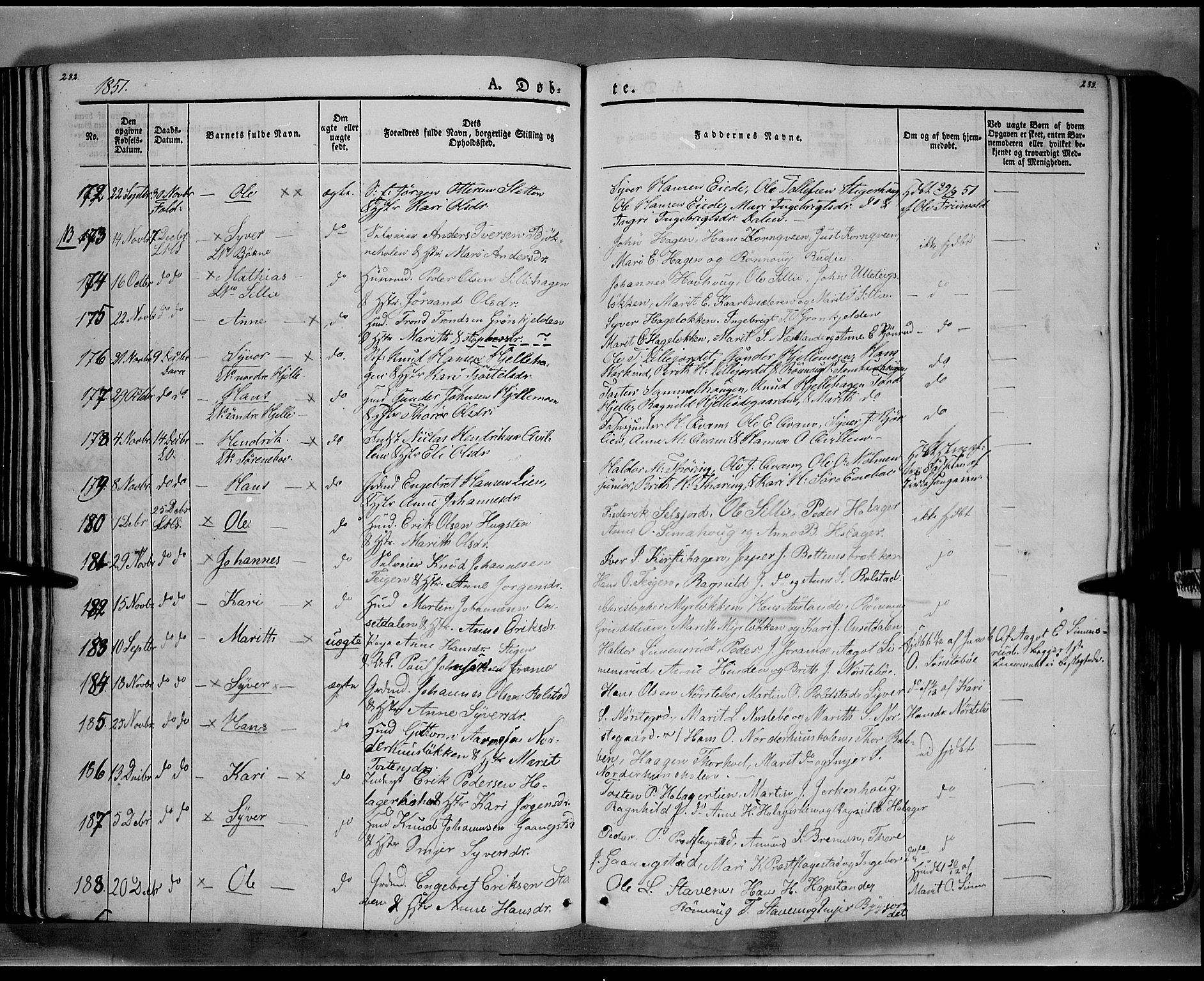 Lesja prestekontor, SAH/PREST-068/H/Ha/Haa/L0006: Parish register (official) no. 6A, 1843-1854, p. 282-283