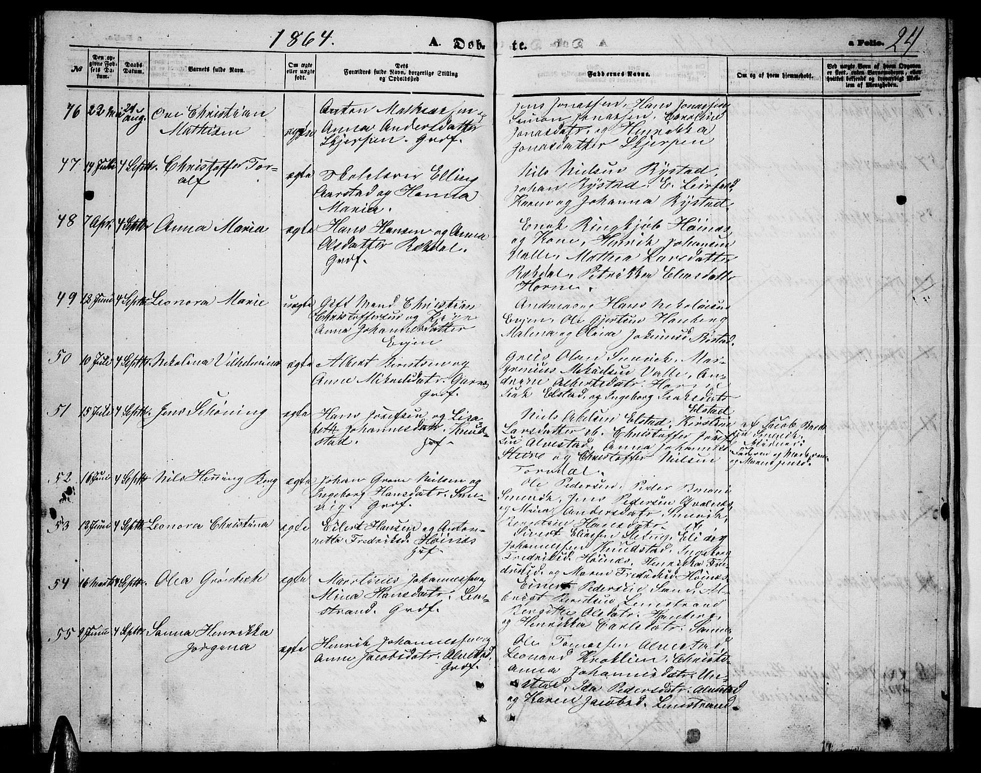 Ministerialprotokoller, klokkerbøker og fødselsregistre - Nordland, AV/SAT-A-1459/880/L1140: Parish register (copy) no. 880C02, 1861-1875, p. 24