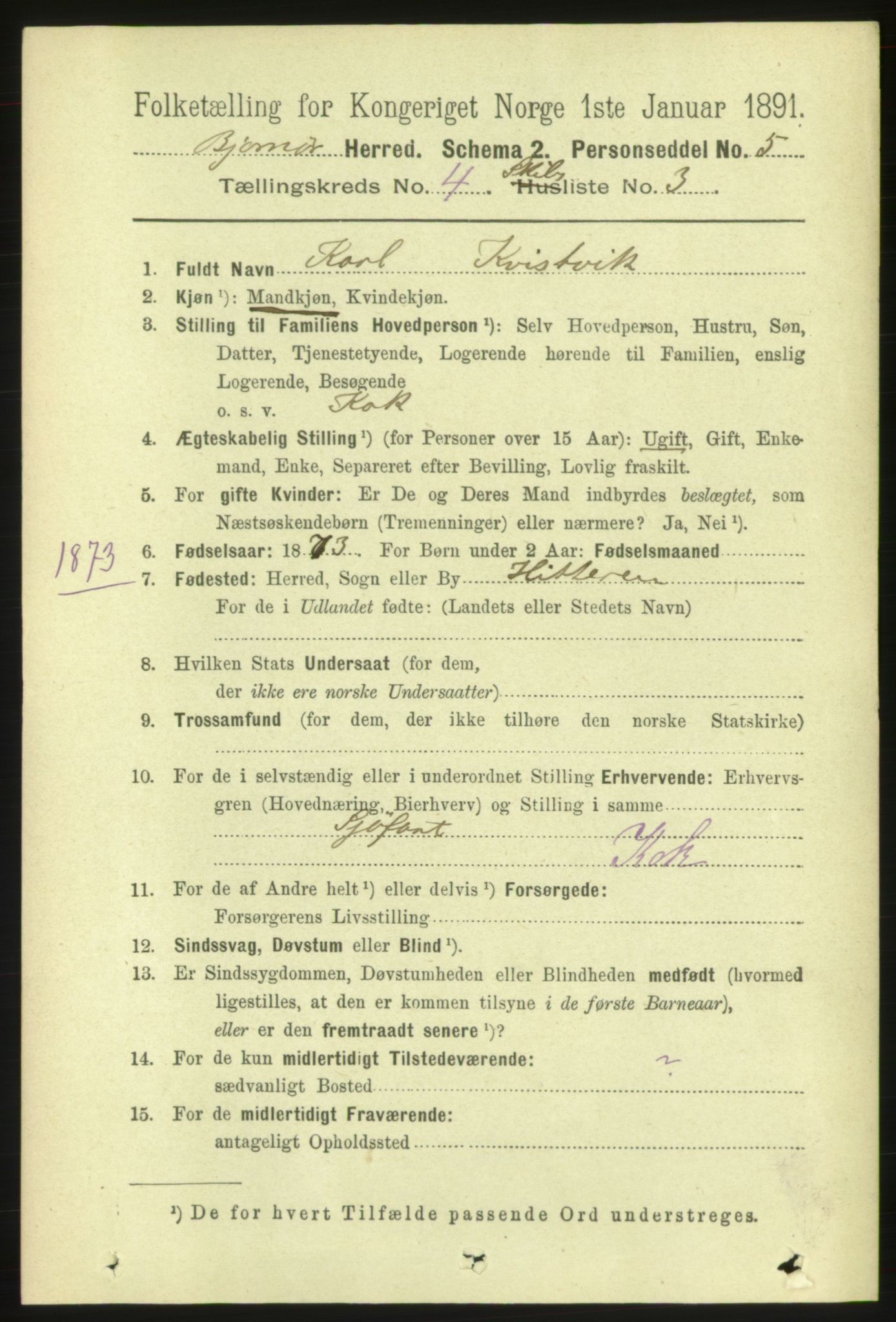 RA, 1891 census for 1632 Bjørnør, 1891, p. 2238