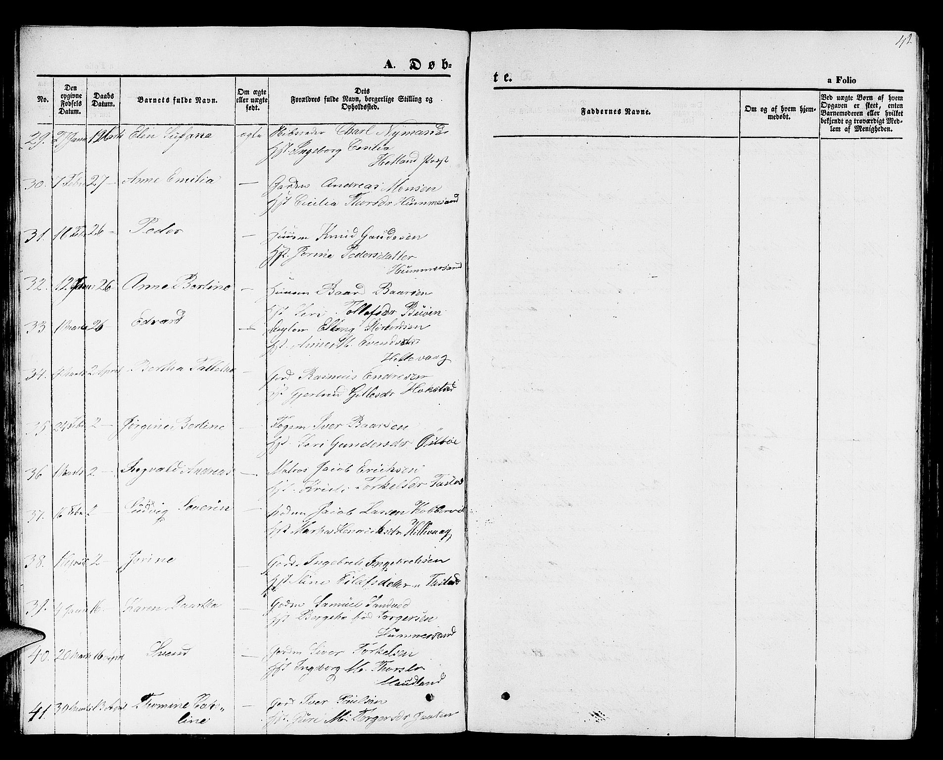 Hetland sokneprestkontor, AV/SAST-A-101826/30/30BB/L0001: Parish register (copy) no. B 1, 1850-1868, p. 42