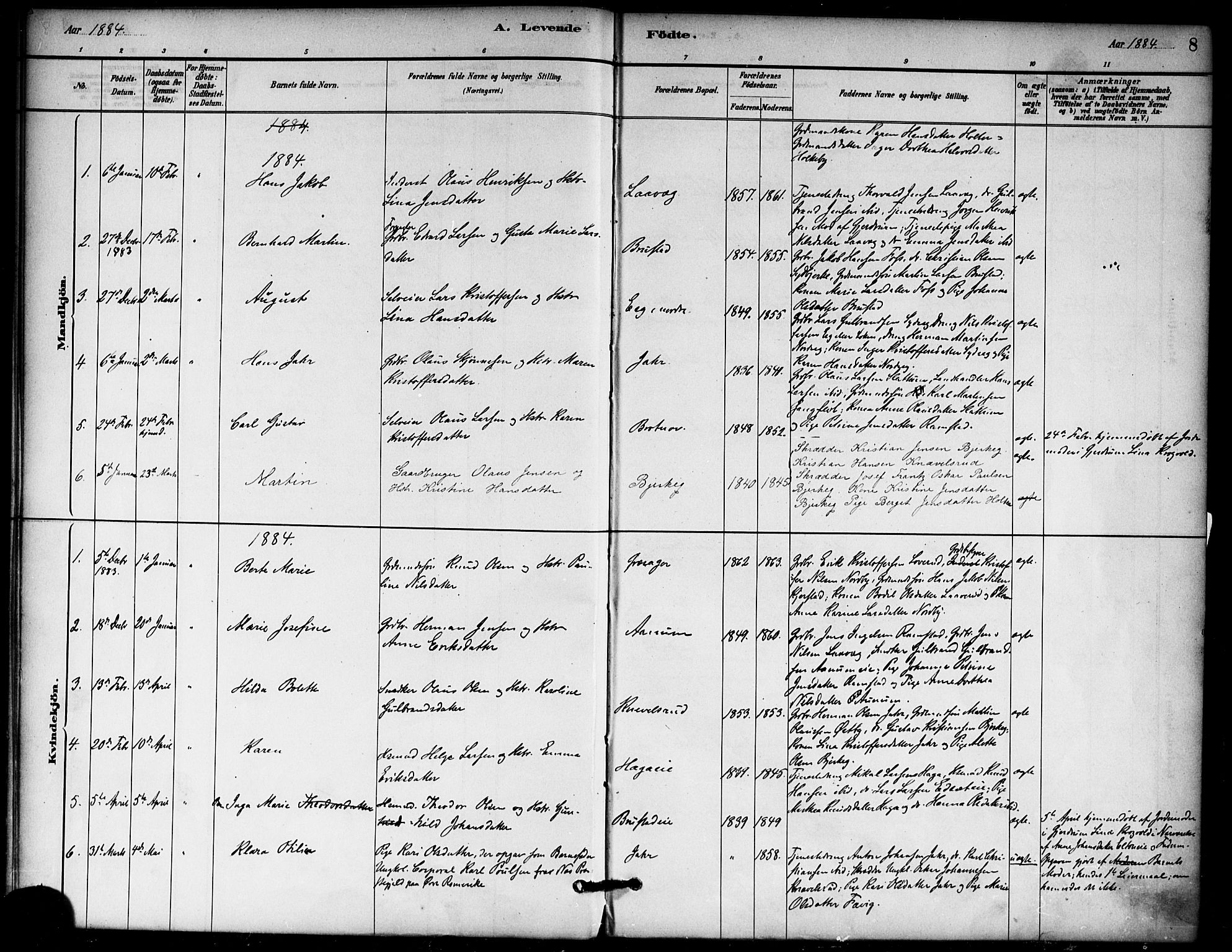 Nannestad prestekontor Kirkebøker, SAO/A-10414a/F/Fb/L0001: Parish register (official) no. II 1, 1881-1890, p. 8