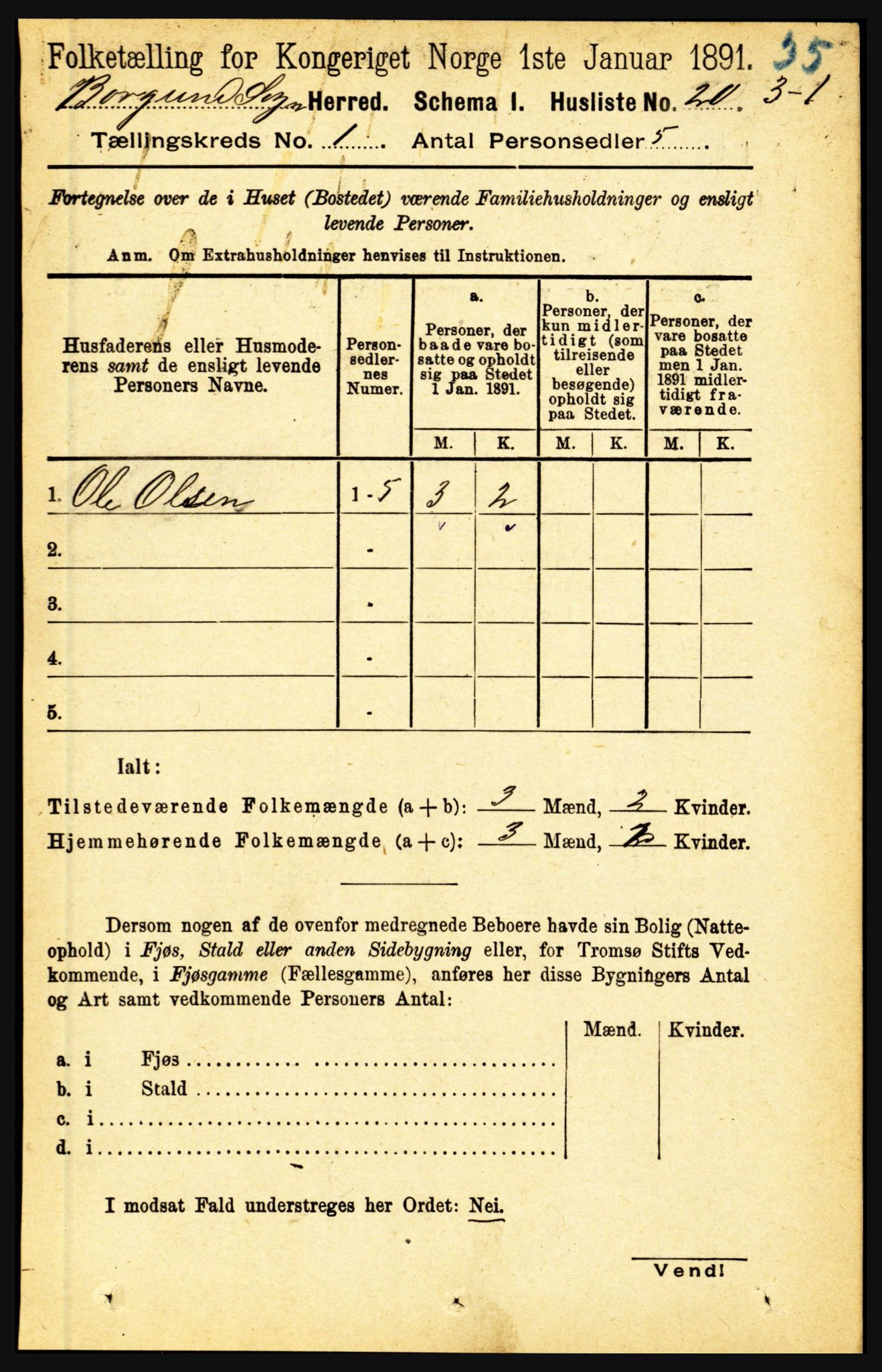 RA, 1891 census for 1423 Borgund, 1891, p. 33