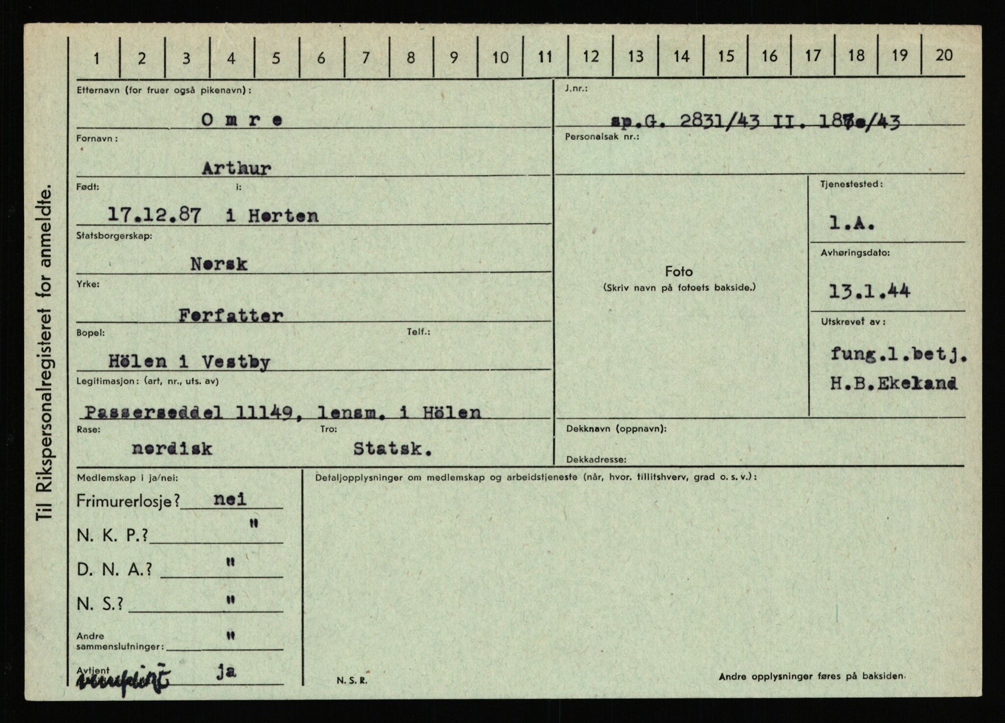 Statspolitiet - Hovedkontoret / Osloavdelingen, AV/RA-S-1329/C/Ca/L0012: Oanæs - Quistgaard	, 1943-1945, p. 2074