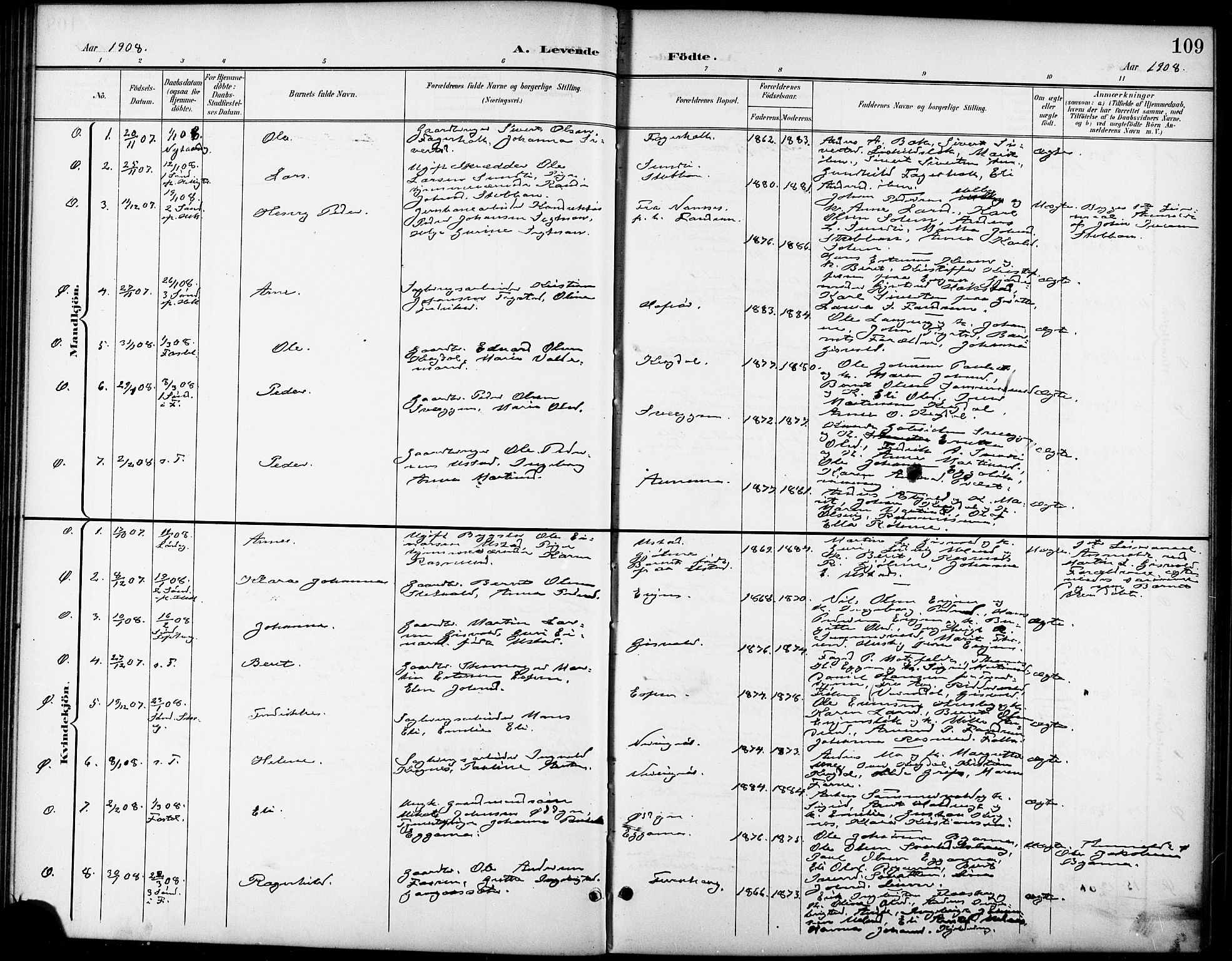 Ministerialprotokoller, klokkerbøker og fødselsregistre - Sør-Trøndelag, SAT/A-1456/668/L0819: Parish register (copy) no. 668C08, 1899-1912, p. 109