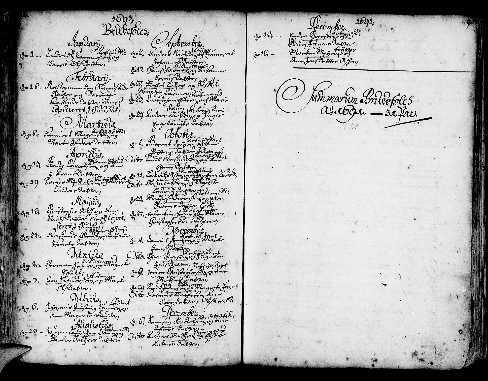 Korskirken sokneprestembete, AV/SAB-A-76101/H/Haa/L0002: Parish register (official) no. A 2, 1688-1697, p. 94-95