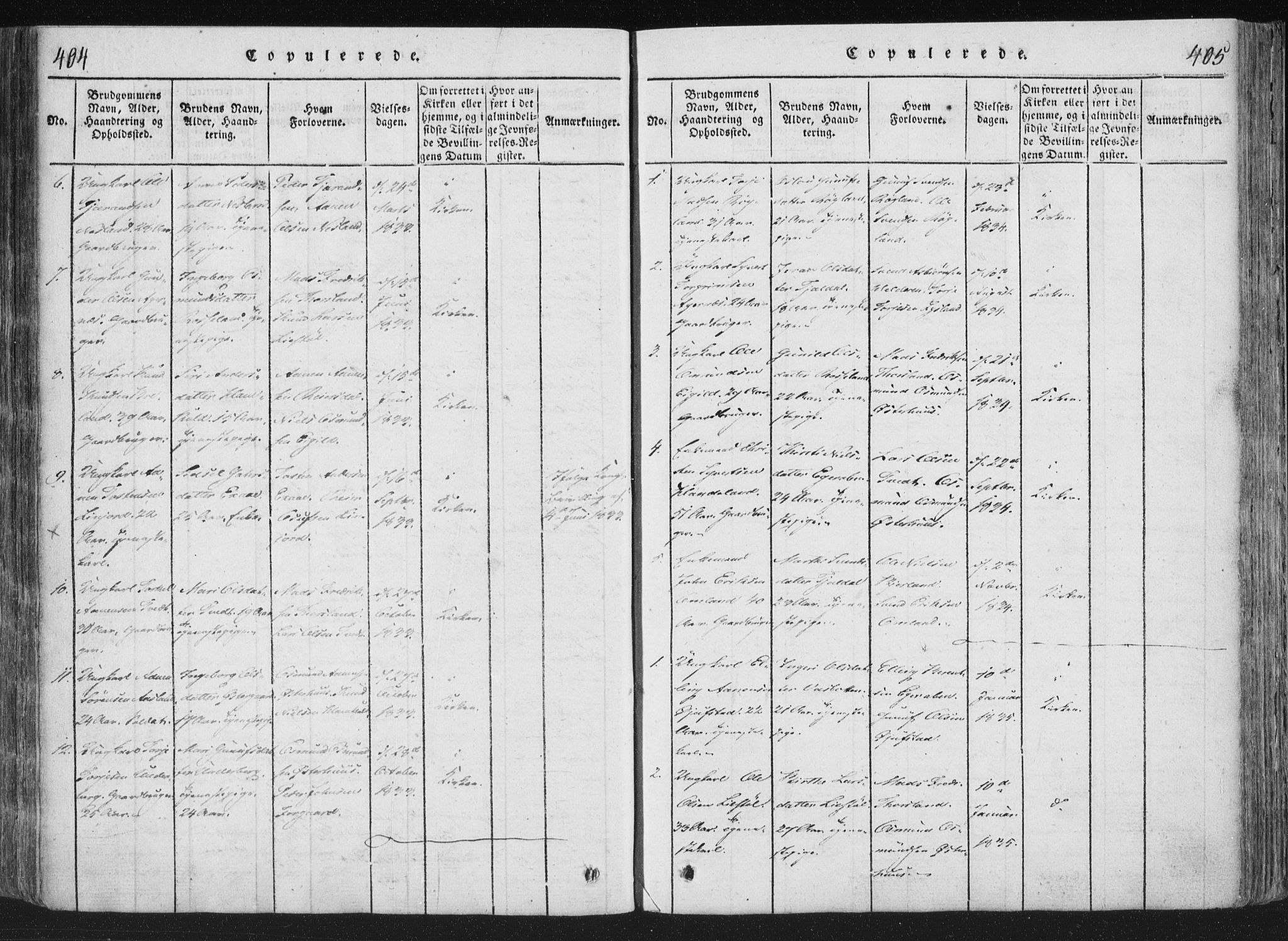 Åseral sokneprestkontor, SAK/1111-0051/F/Fa/L0001: Parish register (official) no. A 1, 1815-1853, p. 404-405