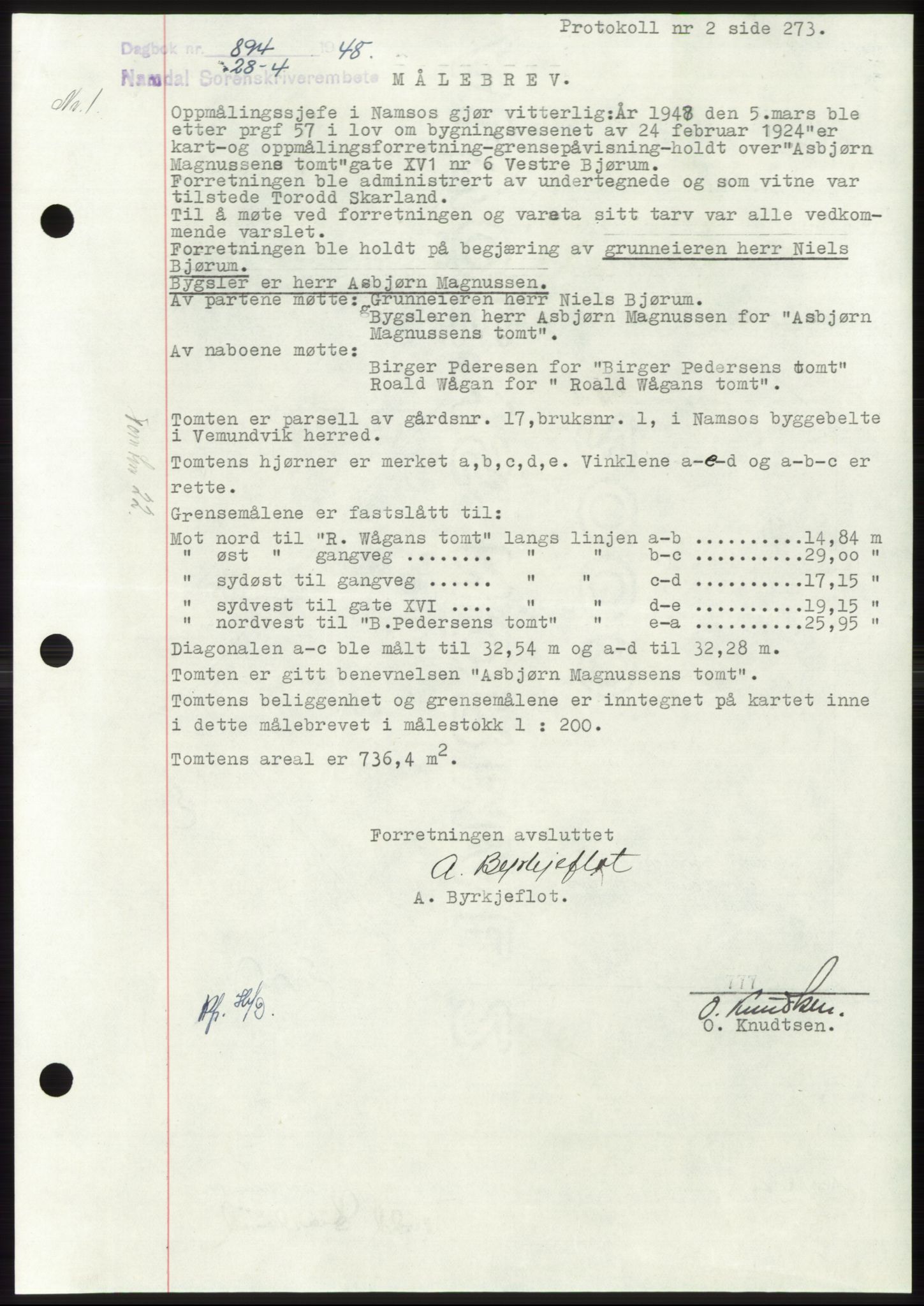 Namdal sorenskriveri, SAT/A-4133/1/2/2C: Mortgage book no. -, 1947-1948, Diary no: : 894/1948