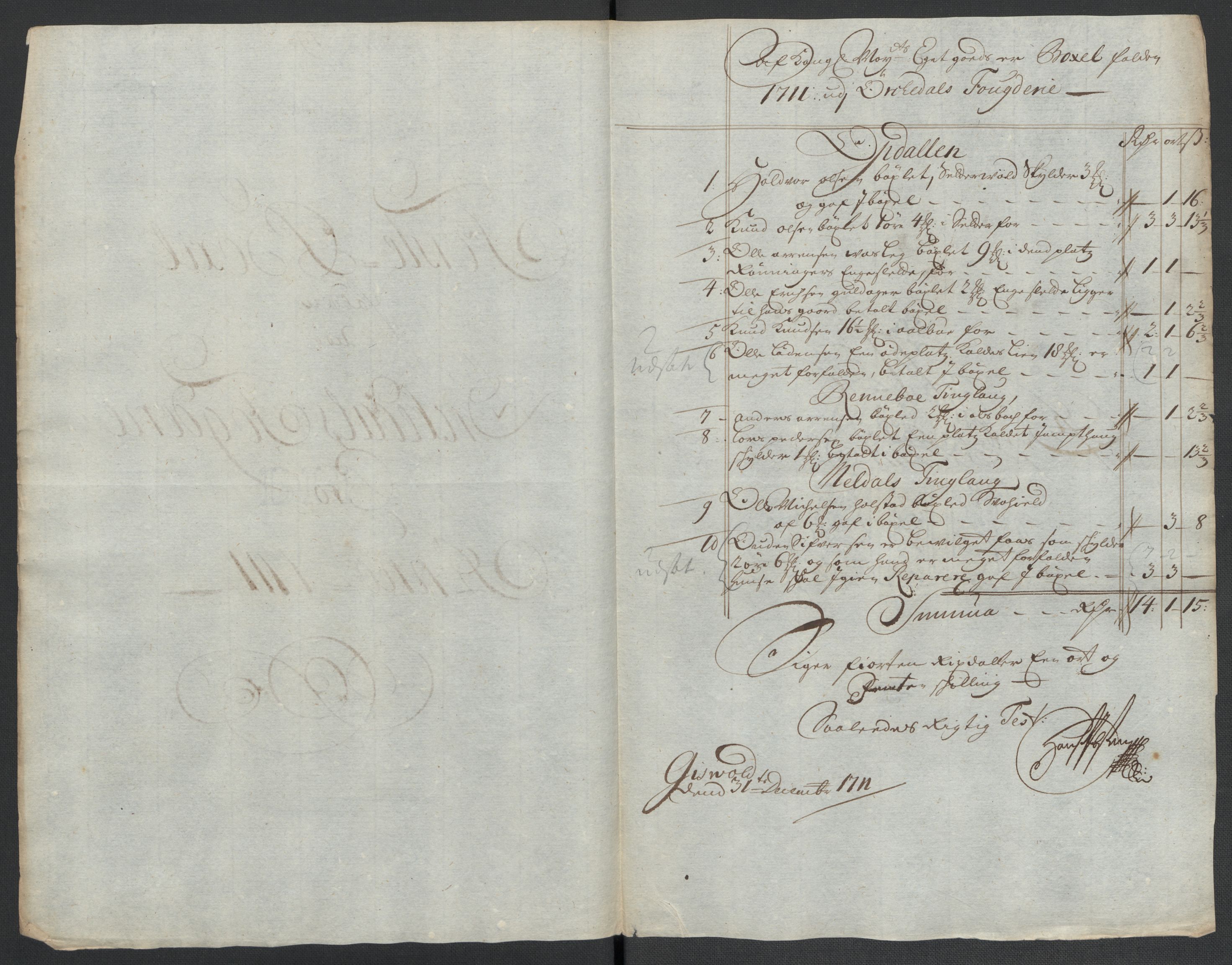 Rentekammeret inntil 1814, Reviderte regnskaper, Fogderegnskap, RA/EA-4092/R60/L3961: Fogderegnskap Orkdal og Gauldal, 1711, p. 229