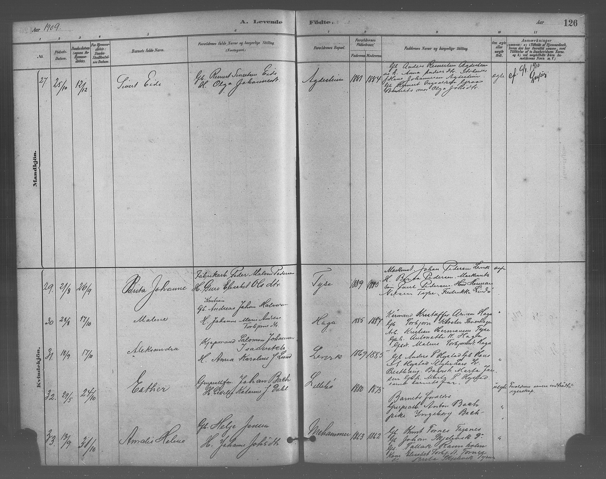 Stord sokneprestembete, SAB/A-78201/H/Hab: Parish register (copy) no. A 2, 1879-1909, p. 126