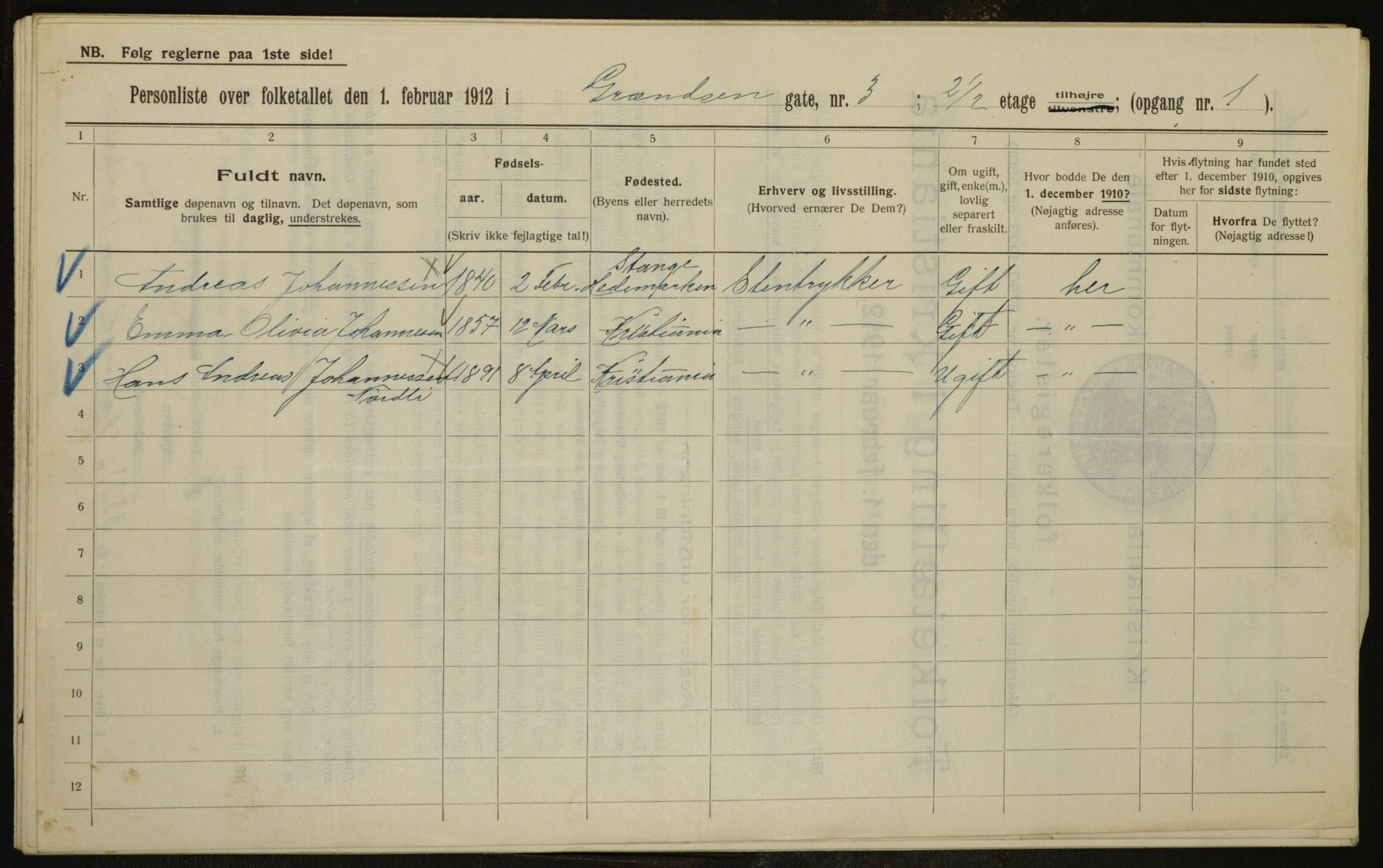 OBA, Municipal Census 1912 for Kristiania, 1912, p. 29531