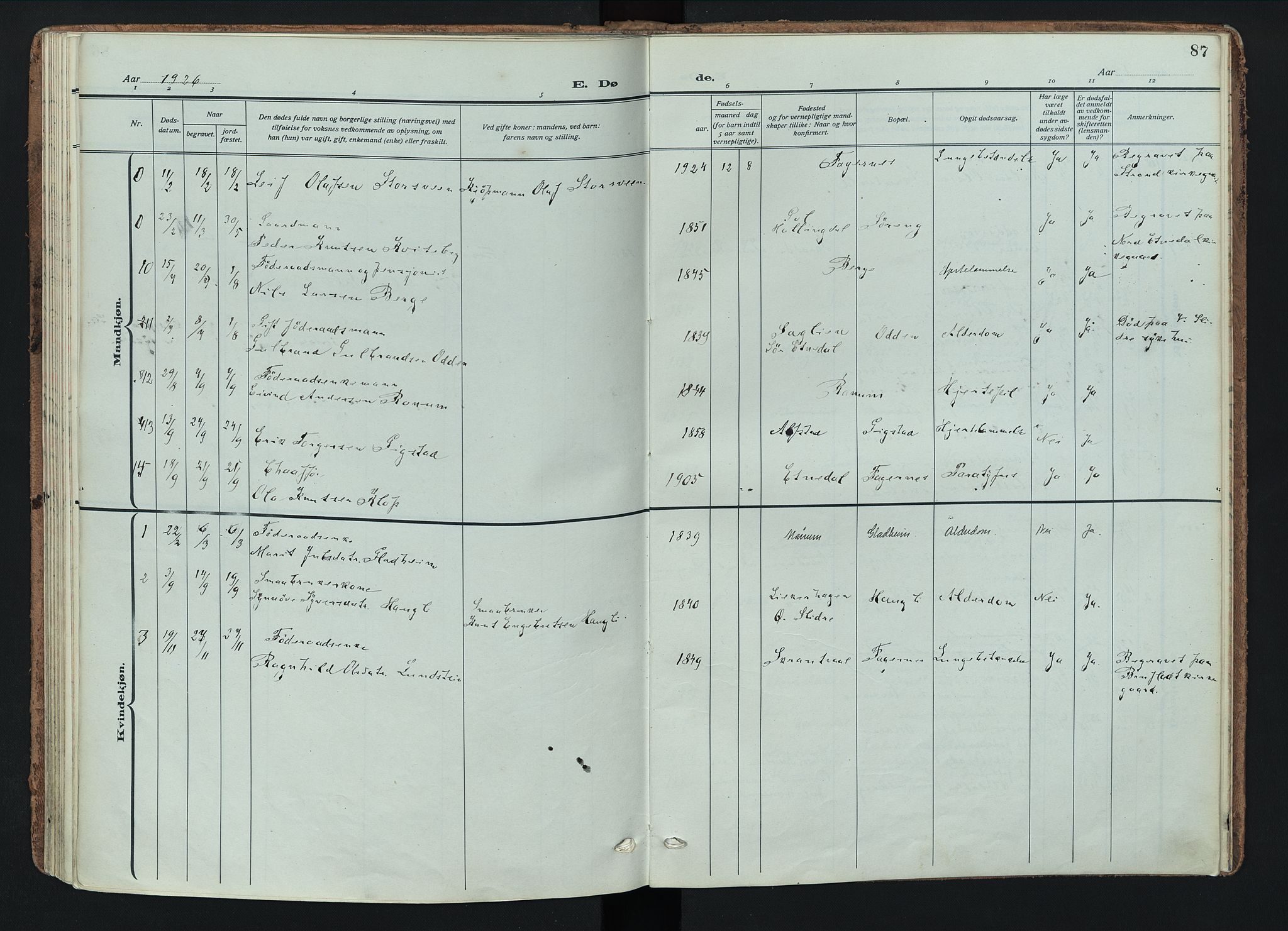 Nord-Aurdal prestekontor, SAH/PREST-132/H/Ha/Haa/L0018: Parish register (official) no. 18, 1915-1935, p. 87