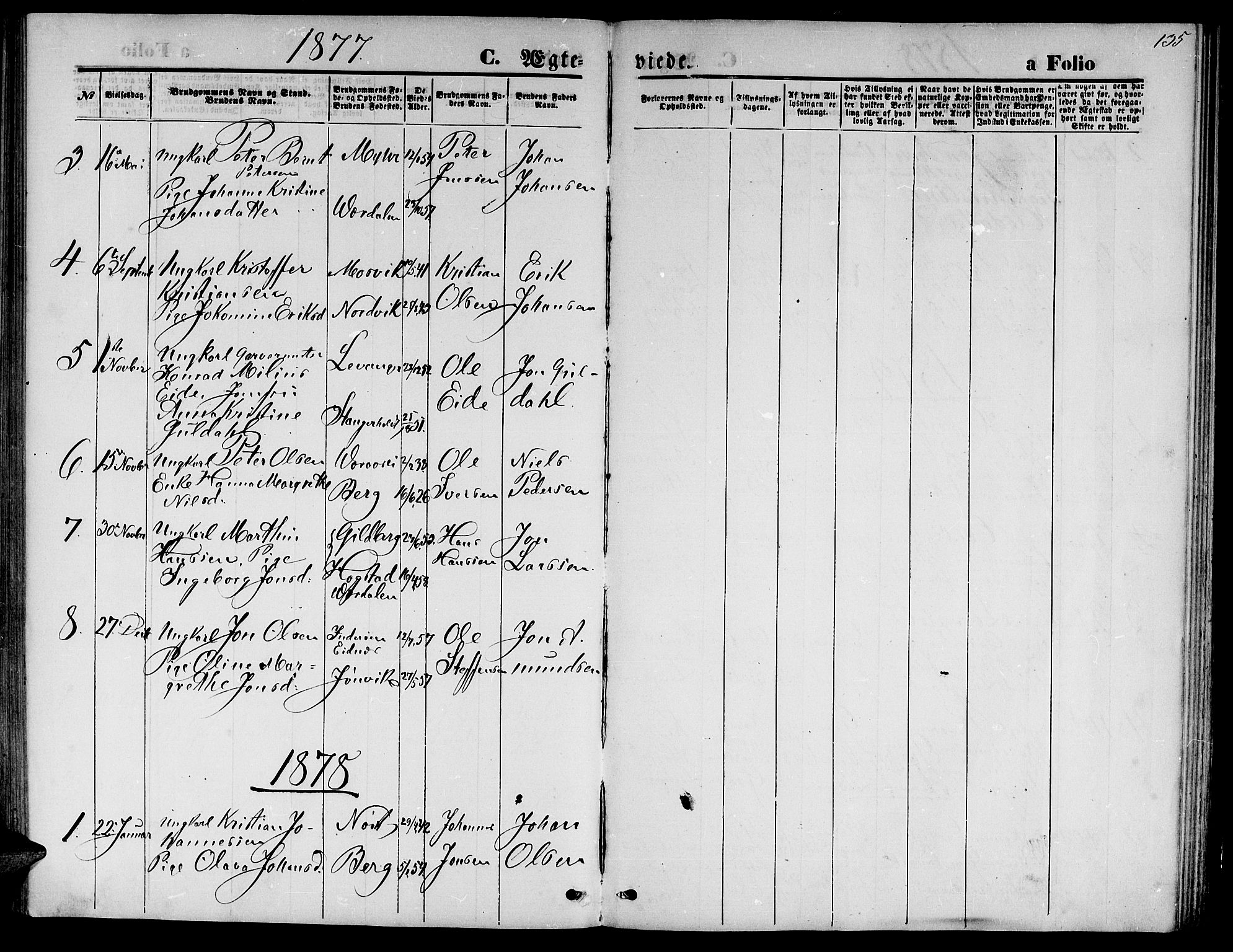 Ministerialprotokoller, klokkerbøker og fødselsregistre - Nord-Trøndelag, SAT/A-1458/722/L0225: Parish register (copy) no. 722C01, 1871-1888, p. 135