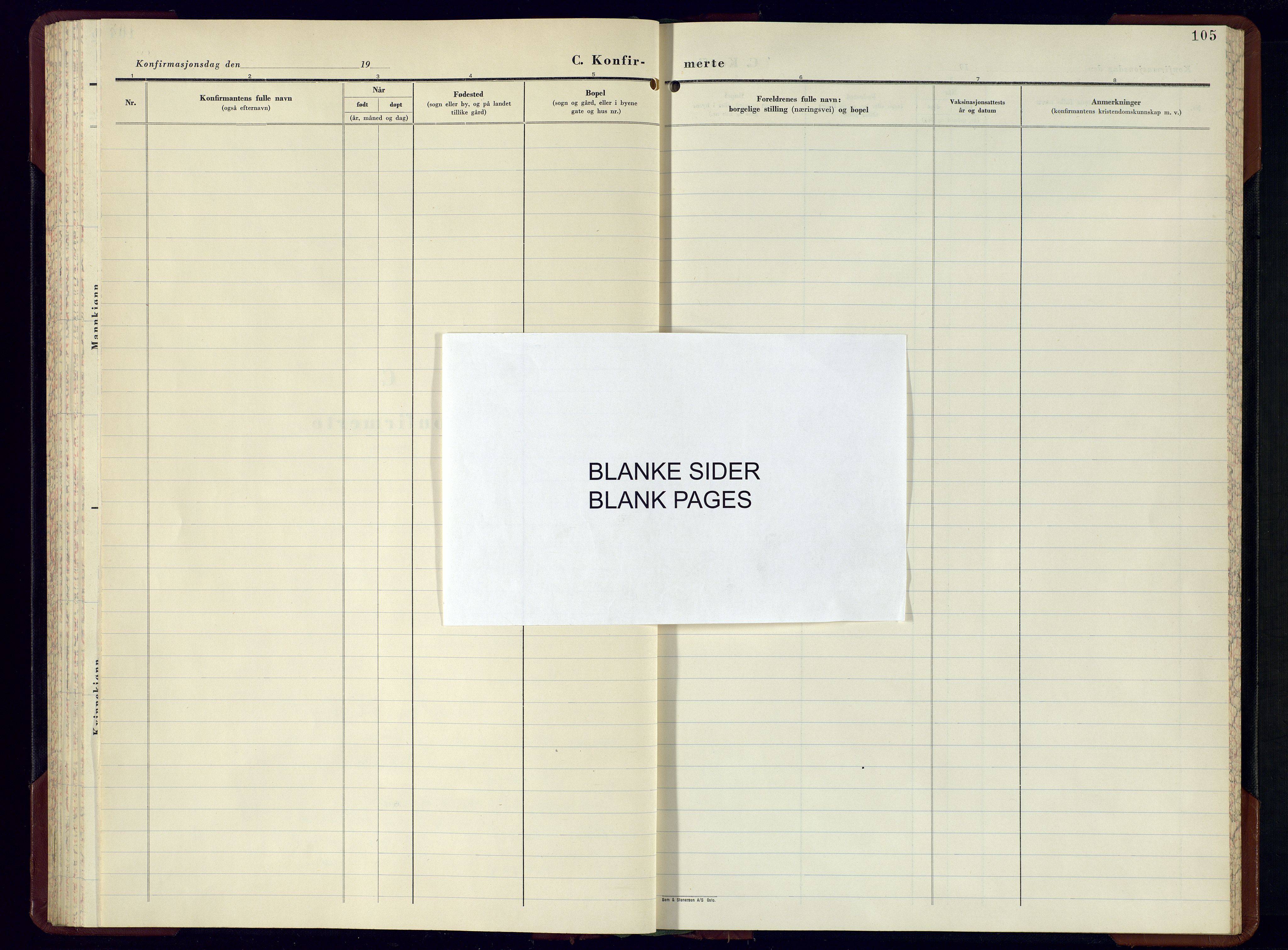 Austre Moland sokneprestkontor, SAK/1111-0001/F/Fb/Fbb/L0003: Parish register (copy) no. B-3, 1952-1966, p. 105