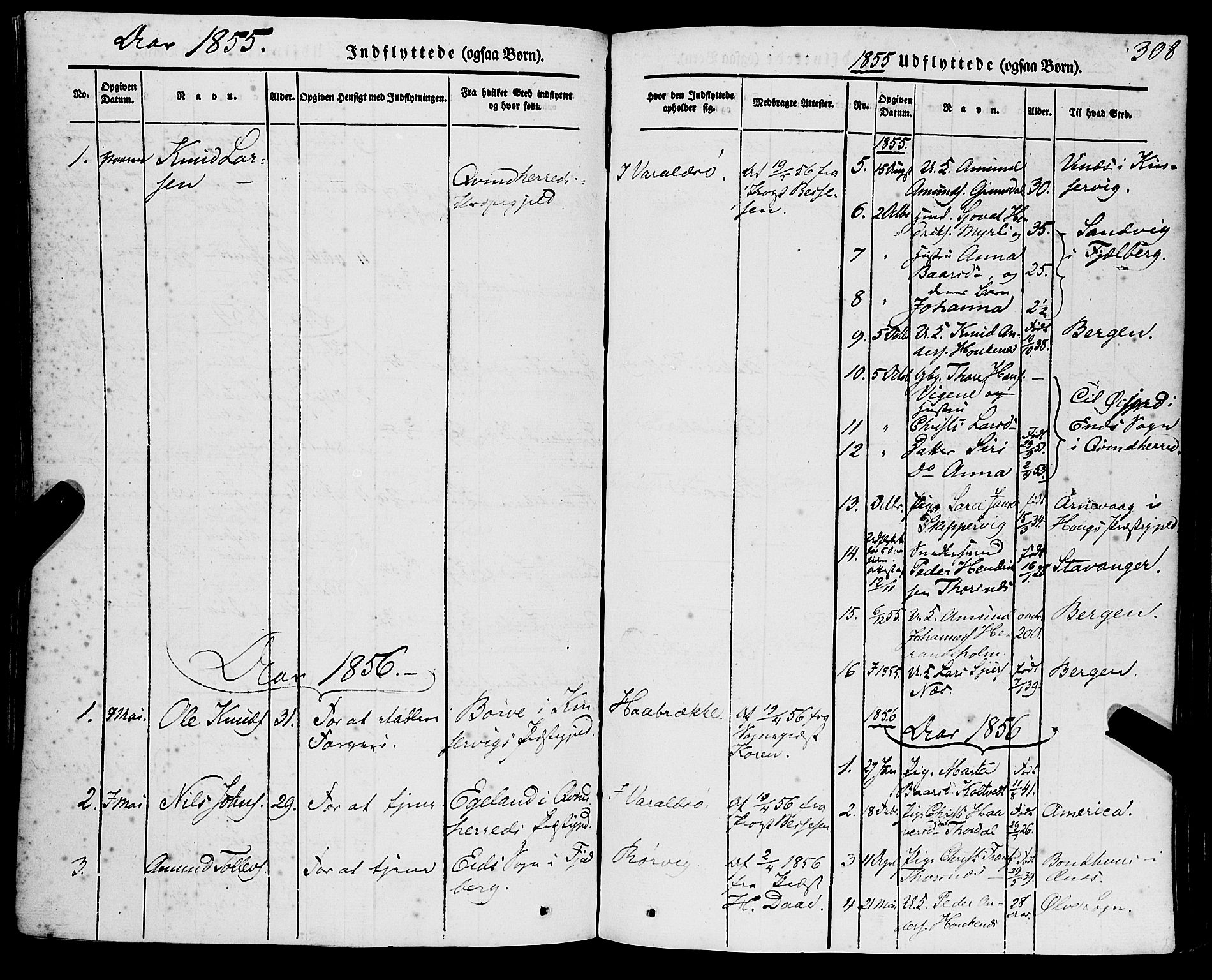 Strandebarm sokneprestembete, SAB/A-78401/H/Haa: Parish register (official) no. A 7, 1844-1872, p. 308