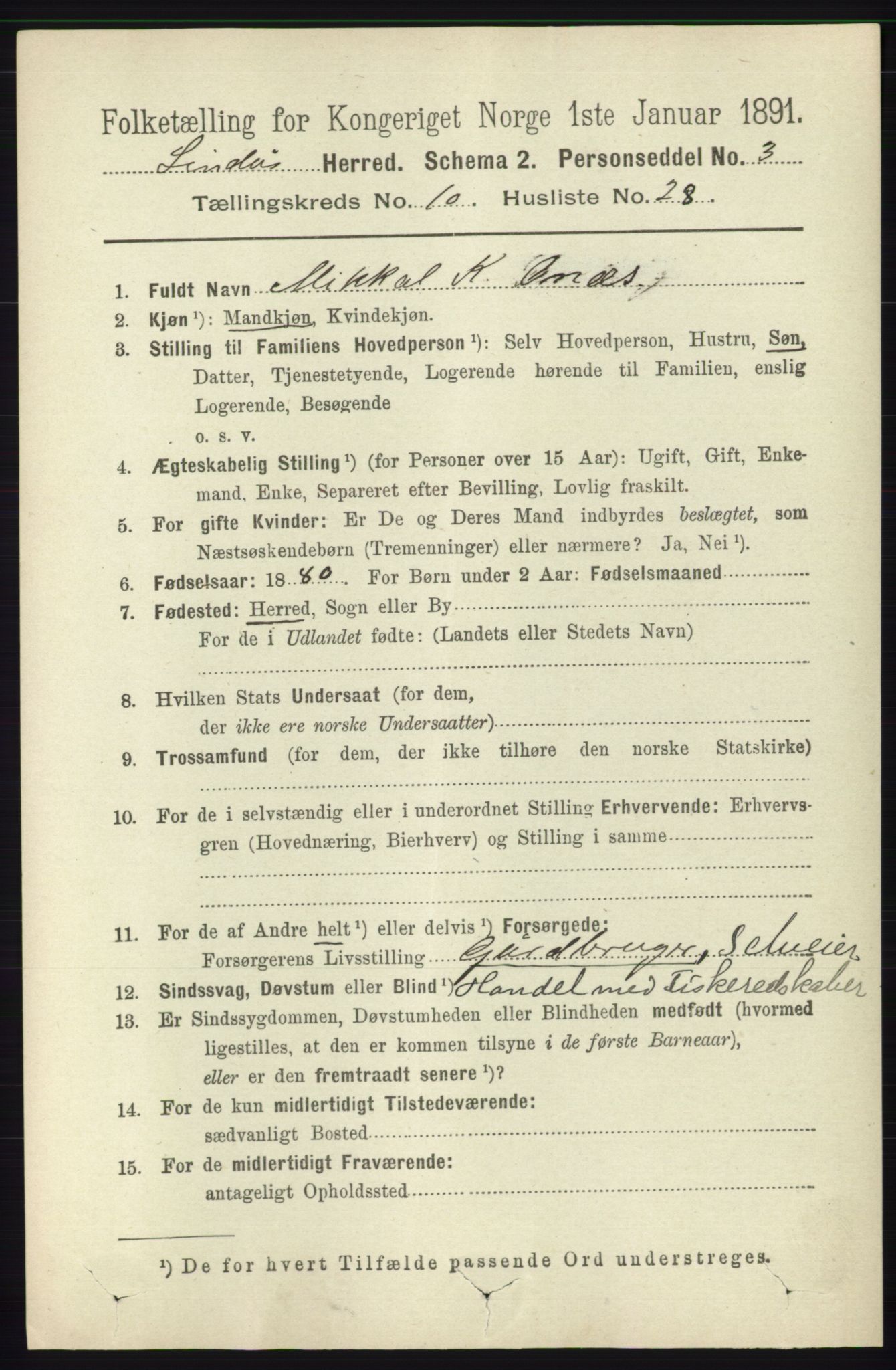 RA, 1891 census for 1263 Lindås, 1891, p. 3604