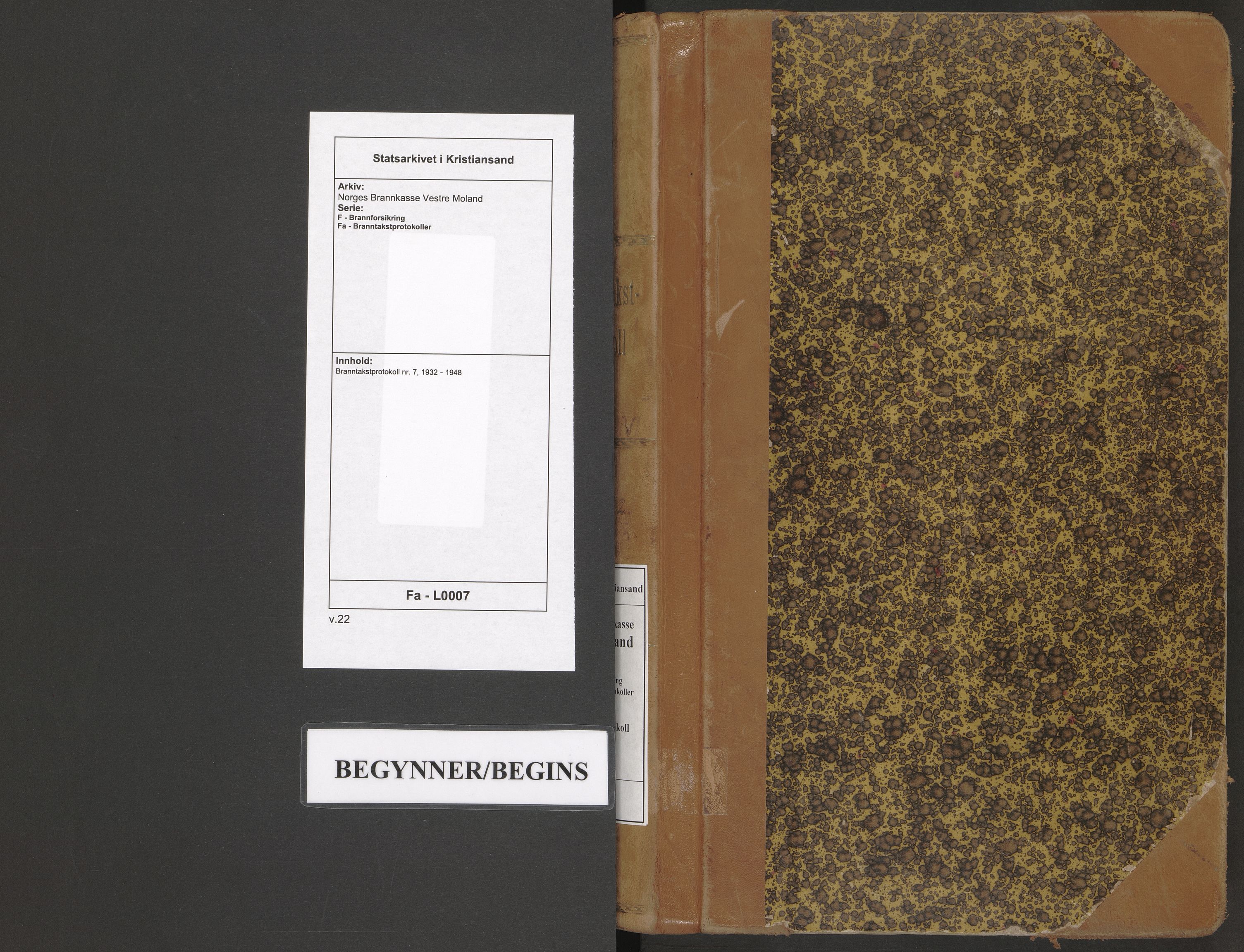 Norges Brannkasse Vestre Moland, AV/SAK-2241-0056/F/Fa/L0007: Branntakstprotokoll nr. 7, 1932-1948