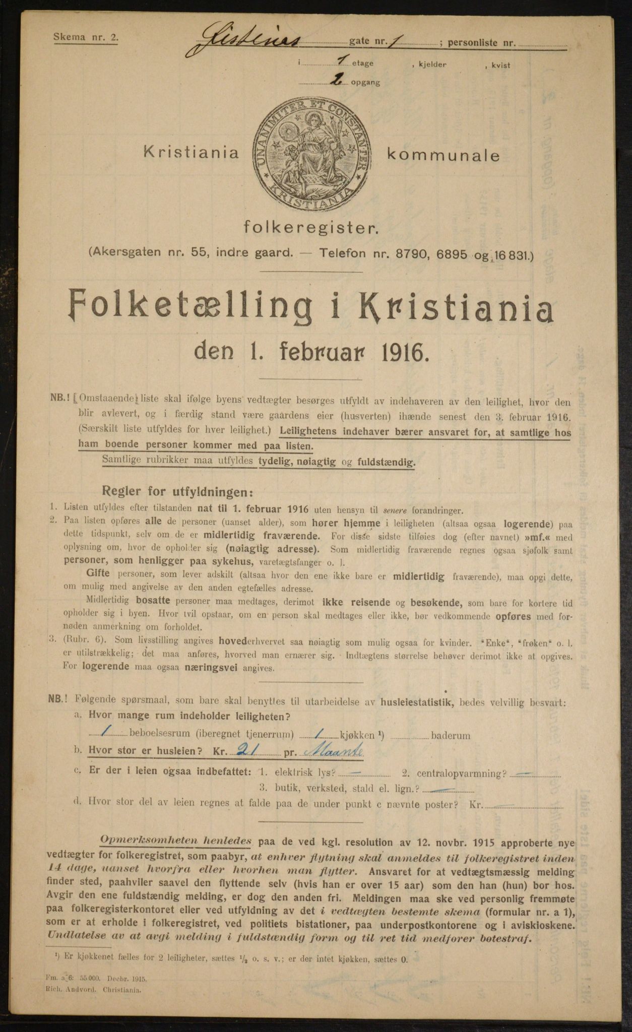 OBA, Municipal Census 1916 for Kristiania, 1916, p. 133970