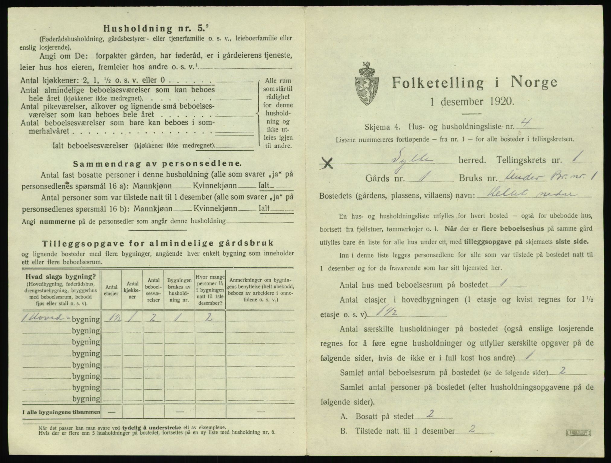 SAT, 1920 census for Sylte, 1920, p. 29