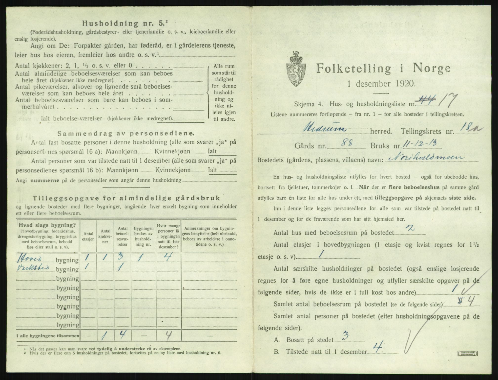 SAKO, 1920 census for Hedrum, 1920, p. 1597